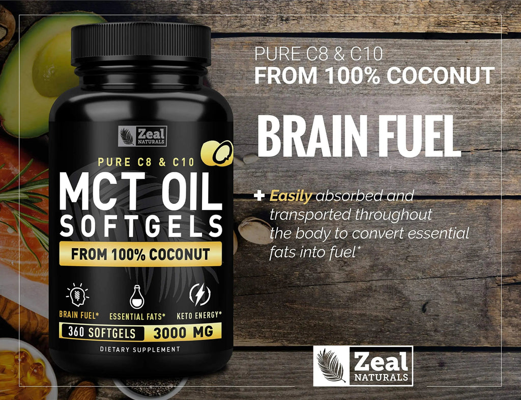 Pure MCT Oil Capsules (360 Softgels | 3000mg) 4 Month Supply Keto Pills w Unrefined Coconut Zeal Naturals Au supplements