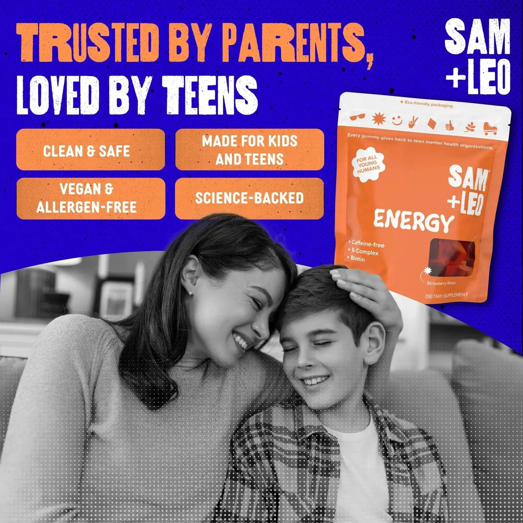 SAM+LEO Vitamin B Complex Gummies with Biotin for Kids & Teens - Caffeine-Free Focus & Energy Support Supplement Gummies | SAM+LEO Au supplements