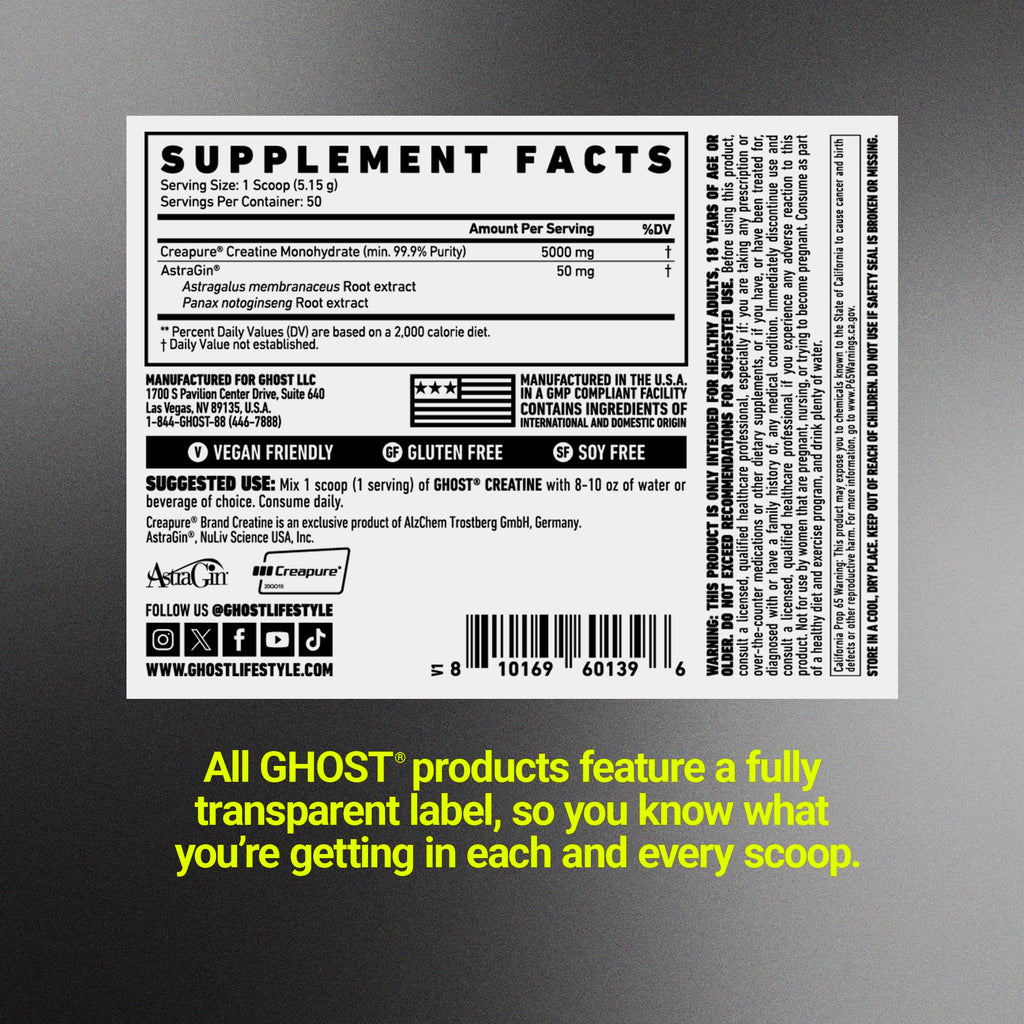 GHOST Basics Creatine Monohydrate Powder for Men & Women – 5G Creapure Creatine Workout Supplement for Muscle Gain – Vegan, Soy Free & Gluten Free - 50 Servings