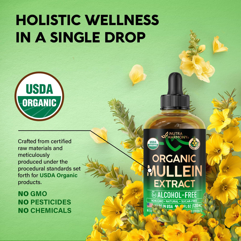 Mullein Drops for Lungs - USDA Organic Liquid - Mullein Leaf Extract Supplement - Made in USA - Lung & Bronchial Cleanse for Smokers - Respiratory Health Support