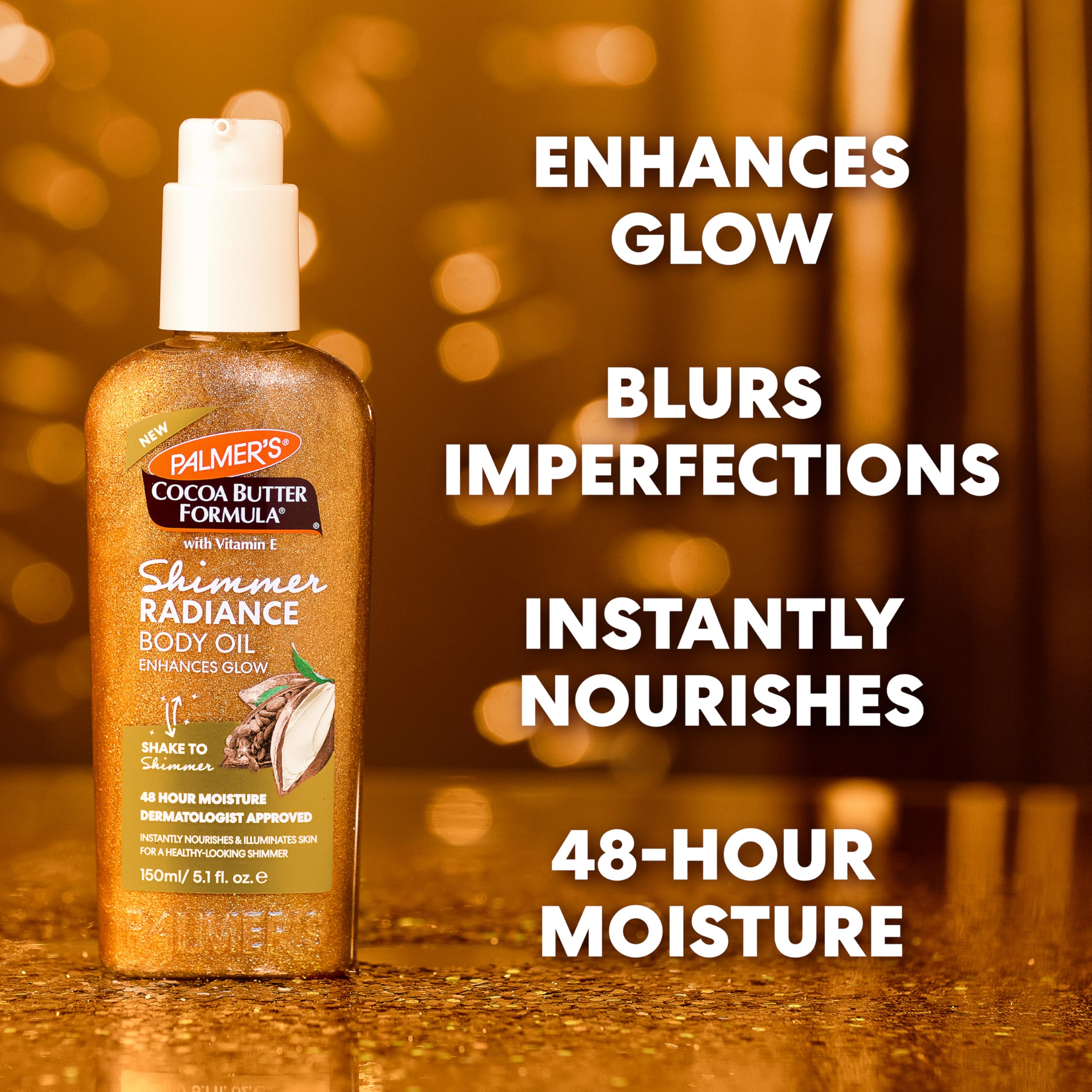 Palmer's Cocoa Butter Formula Shimmer Body Oil with Vitamin E, 5.1 Fl Oz, Radiance Body Oil for Glowing Skin