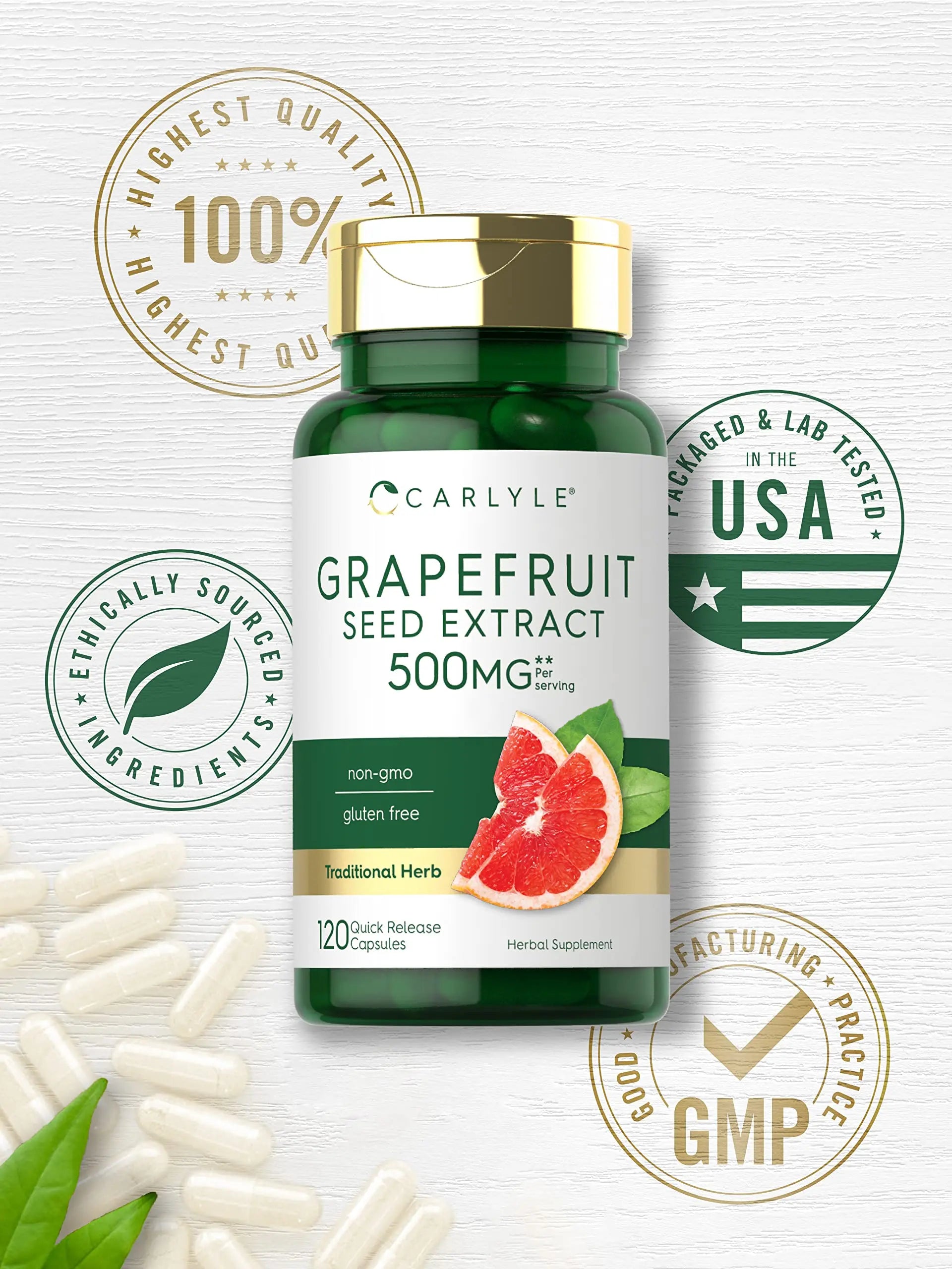 Carlyle Grapefruit Seed Extract | 500 mg 120 Capsules | Maximum Strength | Non-GMO Carlyle Au supplements