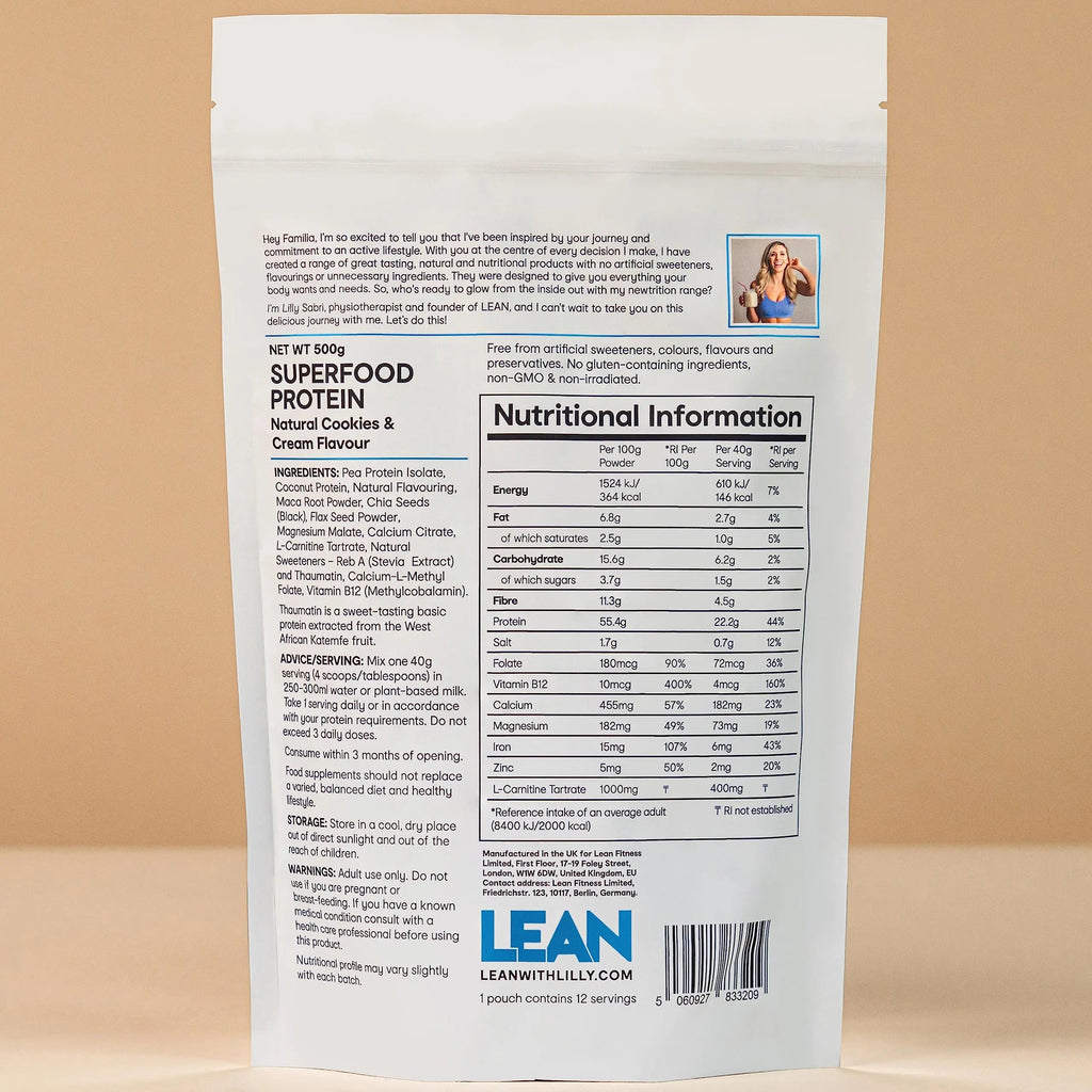 LEAN with Lilly Superfood Protein Vegan Protein Plant Based Protein Cookies and Cream Flavour 500g Lean With Lilly Au supplements