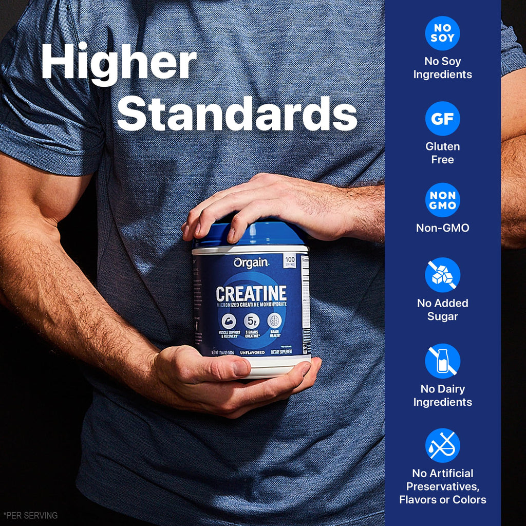 Orgain Creatine Monohydrate Micronized Powder, 100 Servings, Unflavored, Supports Muscle Growth, Post Workout Recovery and Brain Health, No Artificial Additives, for Men & Women, Vegan Orgain Au supplements