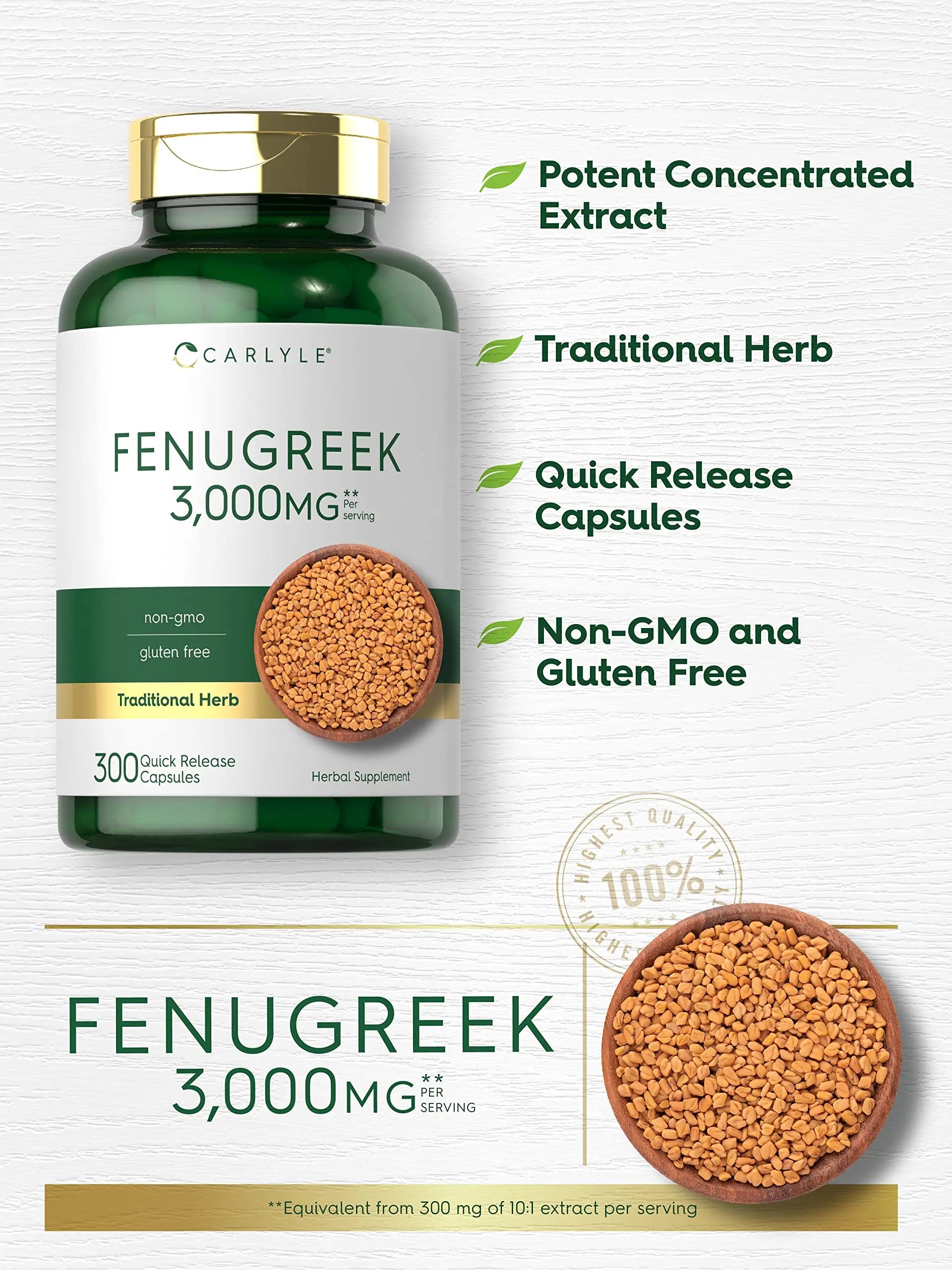 Carlyle Fenugreek Capsules 3000 mg | 300 Count | Non-GMO & Gluten Free Extract Carlyle Au supplements