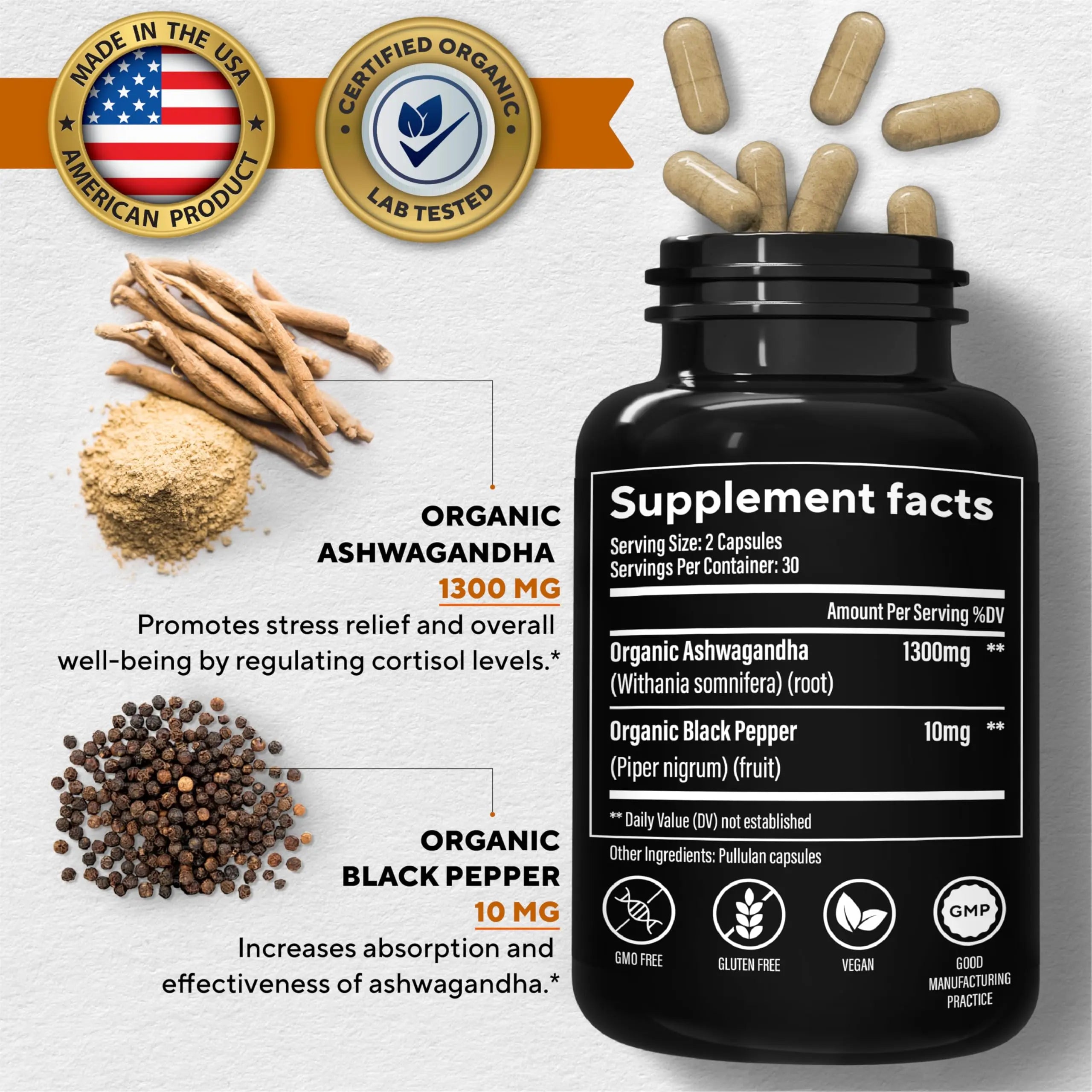 VitaUp Organic Ashwagandha Capsules 1310 mg - USA Made Ashwagandha Supplements VitaUp Au supplements