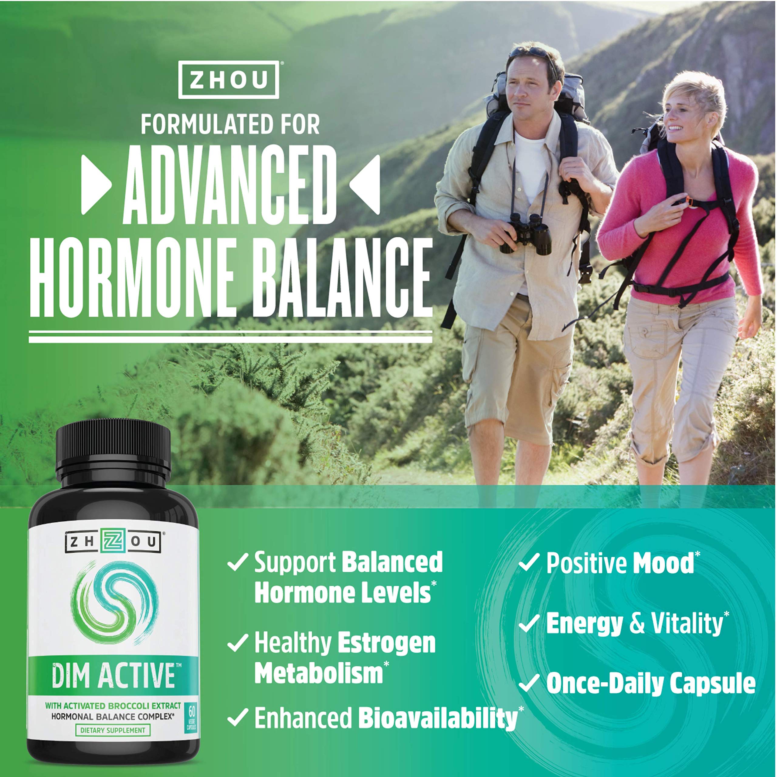 Zhou DIM Active - DIM Supplement, Hormone Balance for Women & Men, Hormonal Support with 250mg Diindolylmethane - 60 Vegan Capsules ZHOU Au supplements