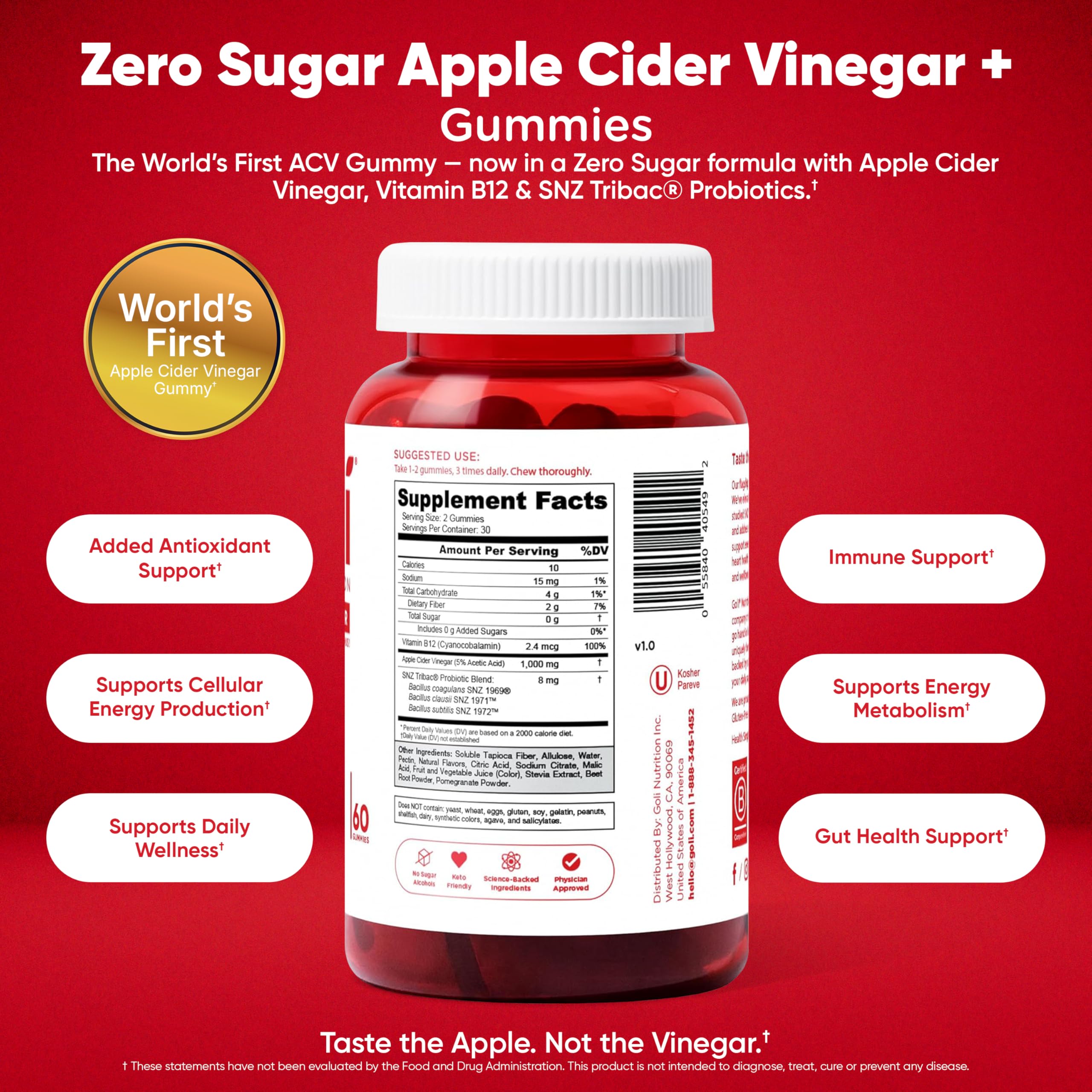 Goli Zero Sugar 6 Pack Bundle - World's First 3-in-1 Pre, Post, Probiotic, Apple Cider Vinegar with Vitamin B12 and Probiotics to Address Bloating, Ashwagandha & L-Theanine, Vitamin D Gummies Goli Au supplements