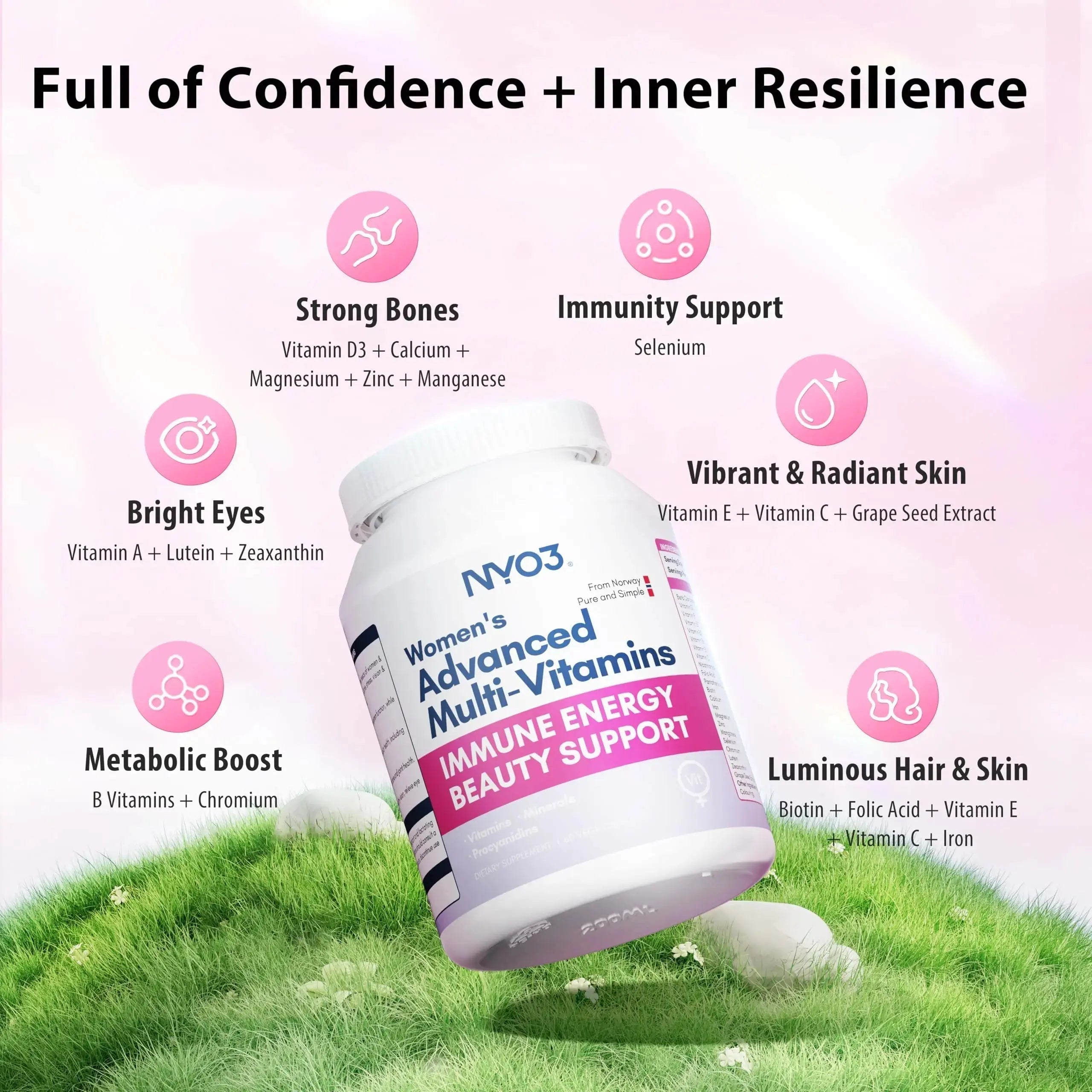 NYO3 Multivitamin for Women with 22 Essential Nutrients | 7 Minerals & 3 Special Additives & 12 Vitamins | Lutein, Zeaxanthin, Grape Seed | NYO3 Au supplements