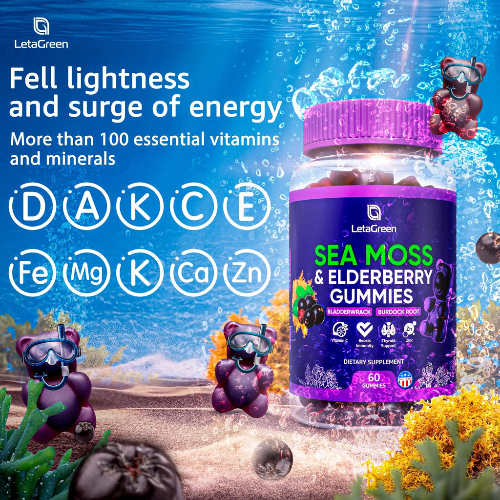 LetaGreen Irish Sea Moss Gummies - 60 Vegan Seamoss Gummies Bears LetaGreen Au supplements