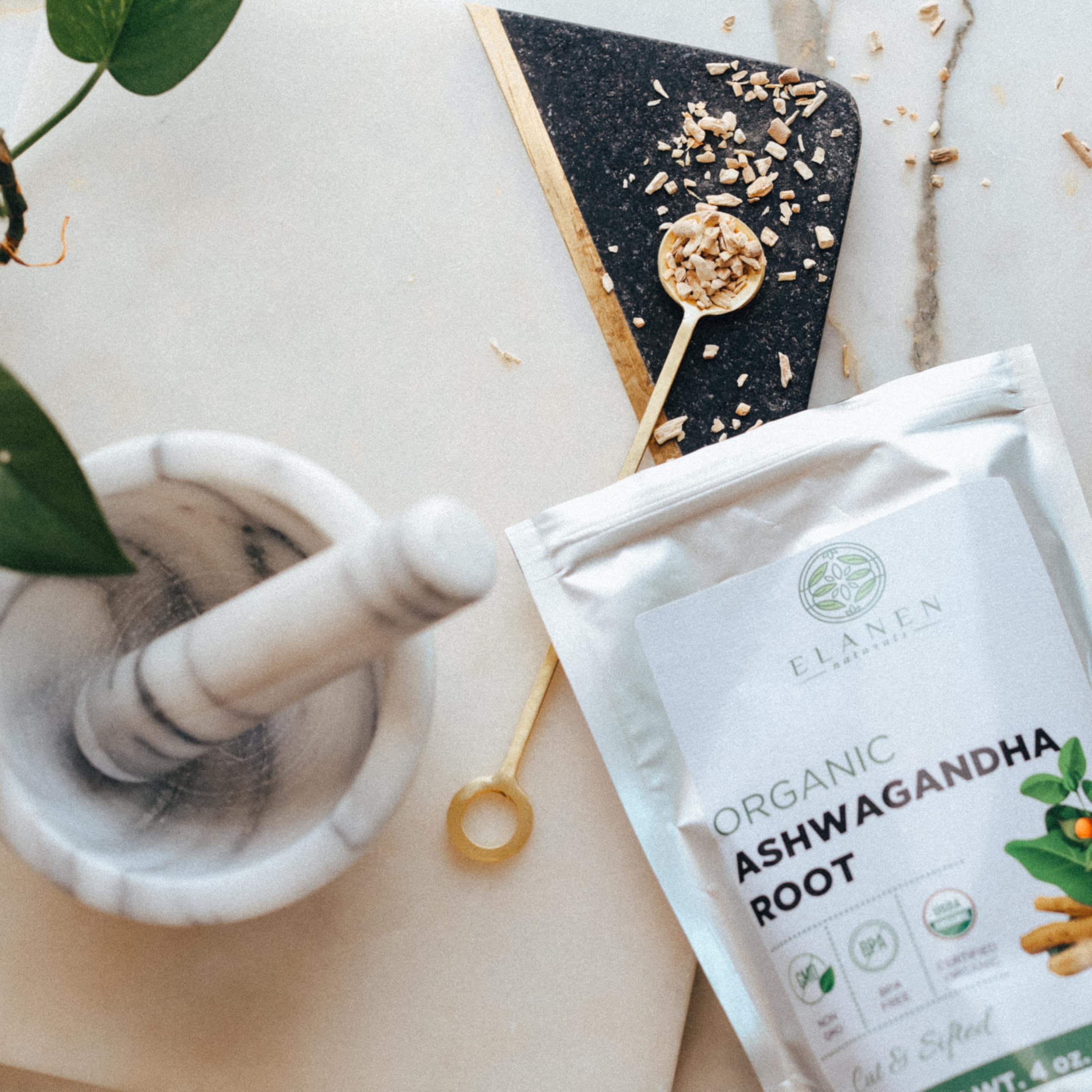Elanen Naturals Organic Ashwagandha Root 4 oz. (113g), USDA Certified Organic Ashwagandha Root Loose Leaf Tea, Dried Withania somnifera, Cut & Sifted Elanen Naturals Au supplements