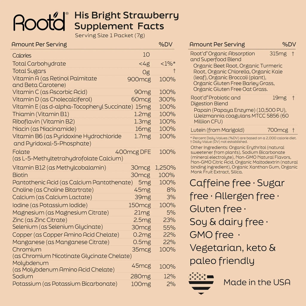Root'd Multivitamin Powder for Men - 24 Vitamins & Minerals with 3X Electrolytes, 9 Organic Superfoods, Probiotics & Enzymes Root'd Au supplements