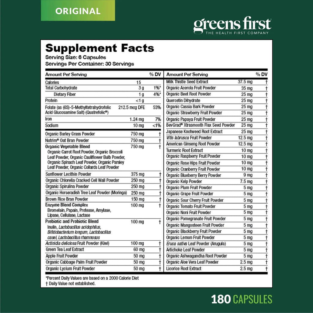 Greens First Phytonutrient Capsules - 49 Antioxidant-Rich Superfoods with Organic Fruits & Veggies, Prebiotics, Probiotics Greens First Au supplements