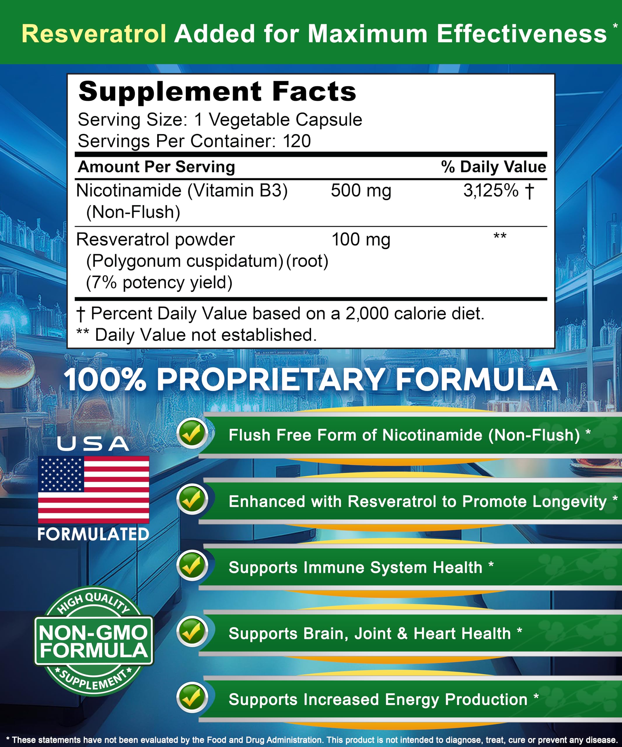 aSquared Nutrition Nicotinamide with Resveratrol - 120 Veggie Capsules - Vitamin B3 500mg (Niacinamide Flush Free) - Supplement Pills to Support NAD, Skin Cell Health & Energy aSquared Nutrition Au supplements