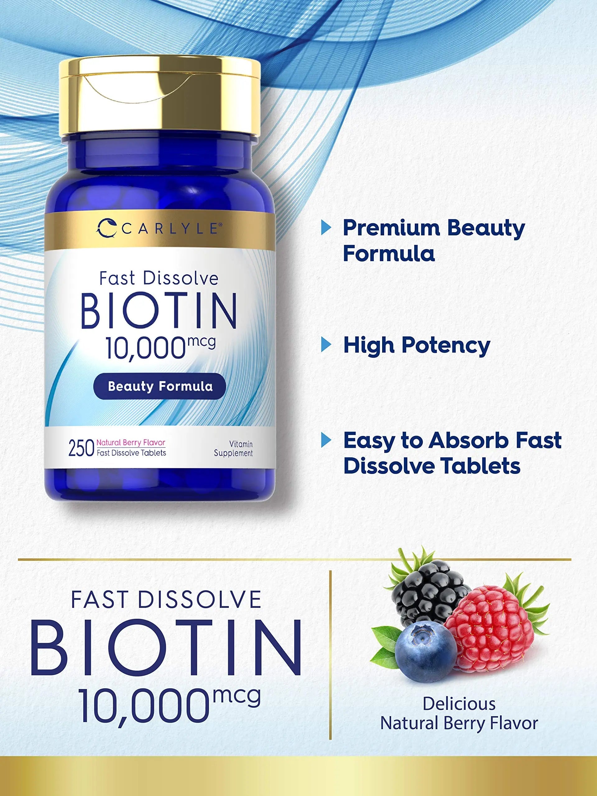 Carlyle Biotin 10000mcg | 250 Fast Dissolve Tablets | Max Strength | Vegetarian, Non-GMO, Gluten Free Supplement Carlyle Au supplements