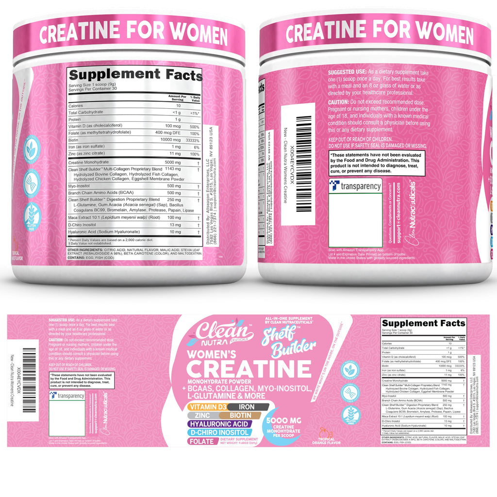 Creatine for Women | Creatine Monohydrate + Powder Myo-Inositol Collagen Biotin Hyaluronic Acid Folate L Glutamine Vitamin D3 Iron Zinc