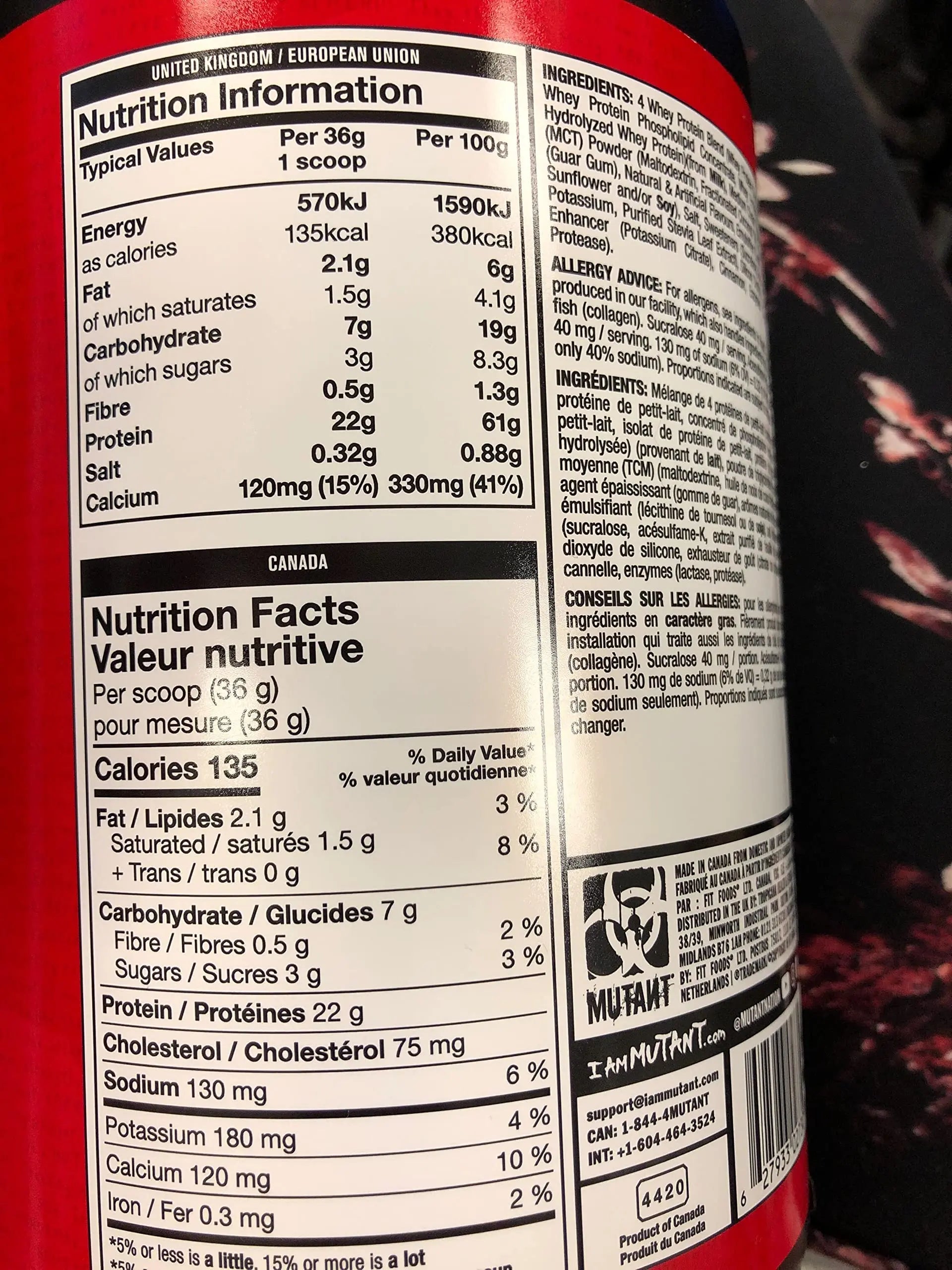 Mutant Whey – 100% Whey Protein Powder, Gourmet Taste, 22g of Protein, 10.4 g EAAs, 5 g BCAAs Mutant Au supplements