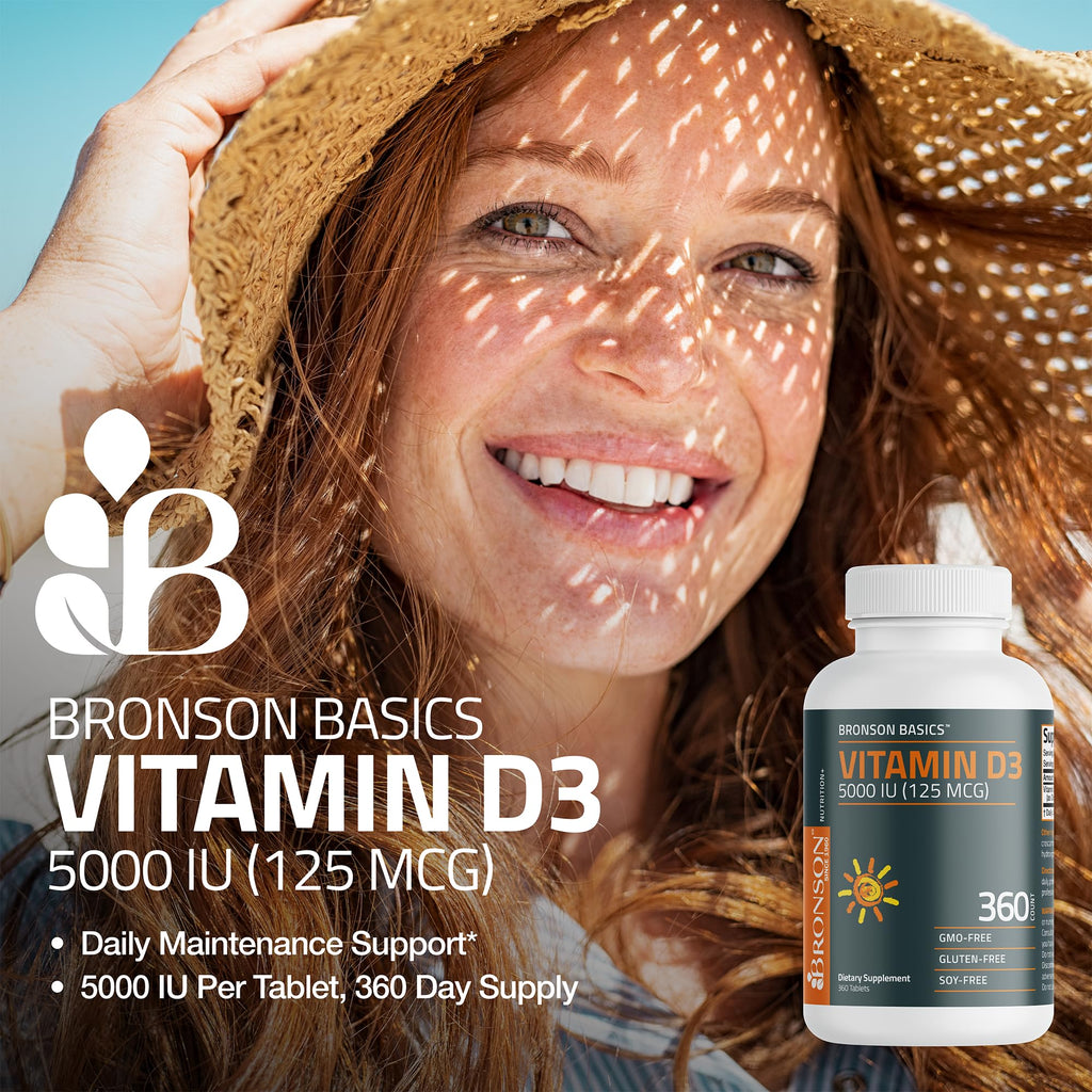 Bronson Vitamin D3 5000iu (125mcg) Healthy Muscle Function and Immune Support, Non-GMO, 360 Tablets