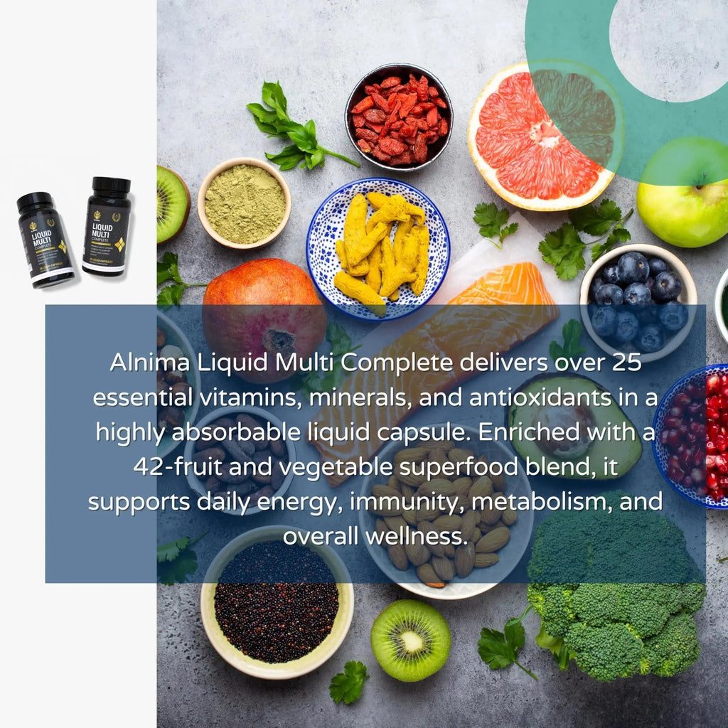 ALNIMA Halal Liquid Multivitamin Complete – Energy & Immune Support with 29 Essential Nutrients | 60 Liquid Capsules – Halal Certified ALNIMA Au supplements