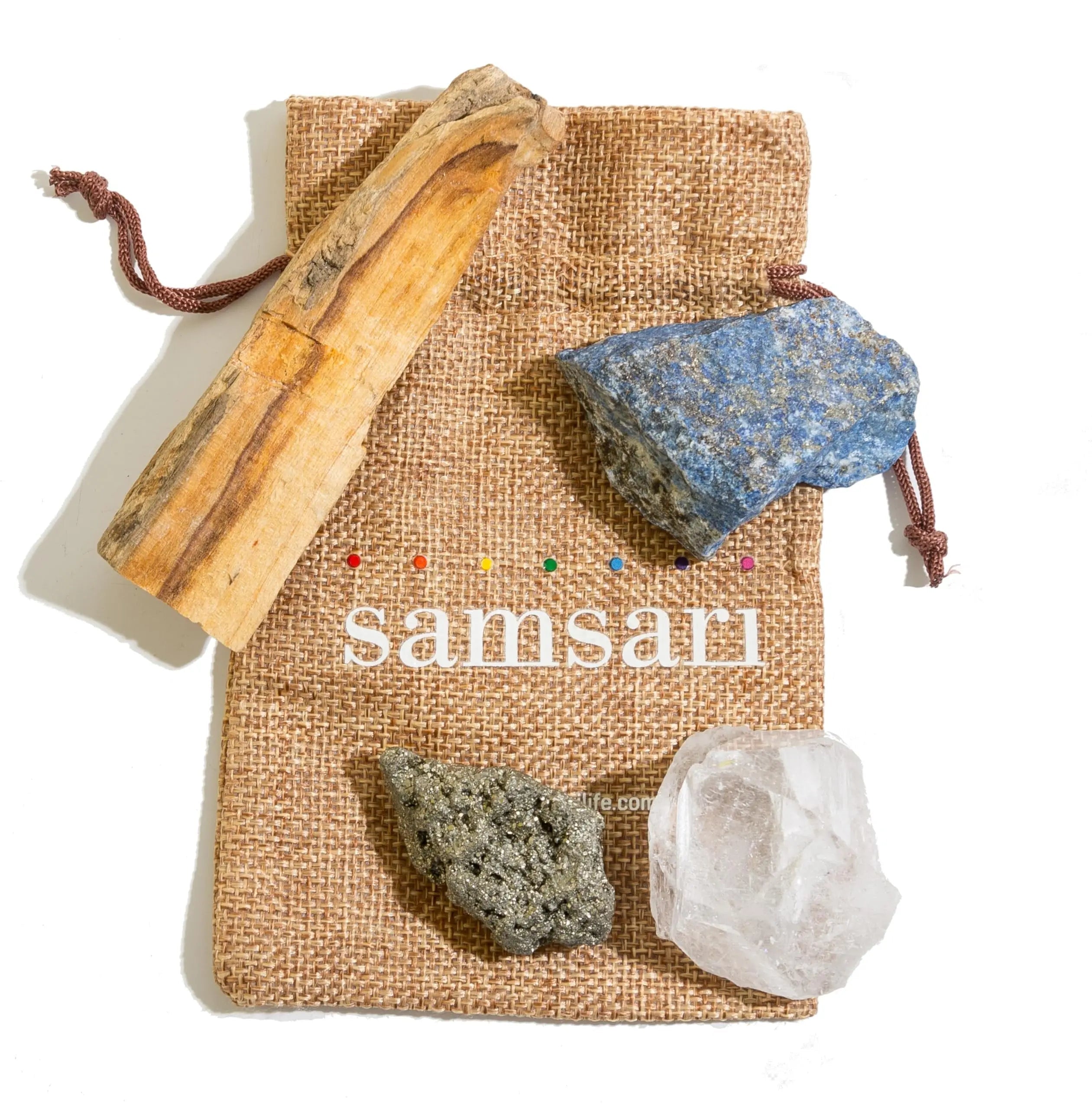5PCS SAMSARI Abundance XL Crystals Healing Set - (Pyrite, Lapis Lazuli, Clear Quartz), 1 Palo Santo Stick SAMSARI Au supplements