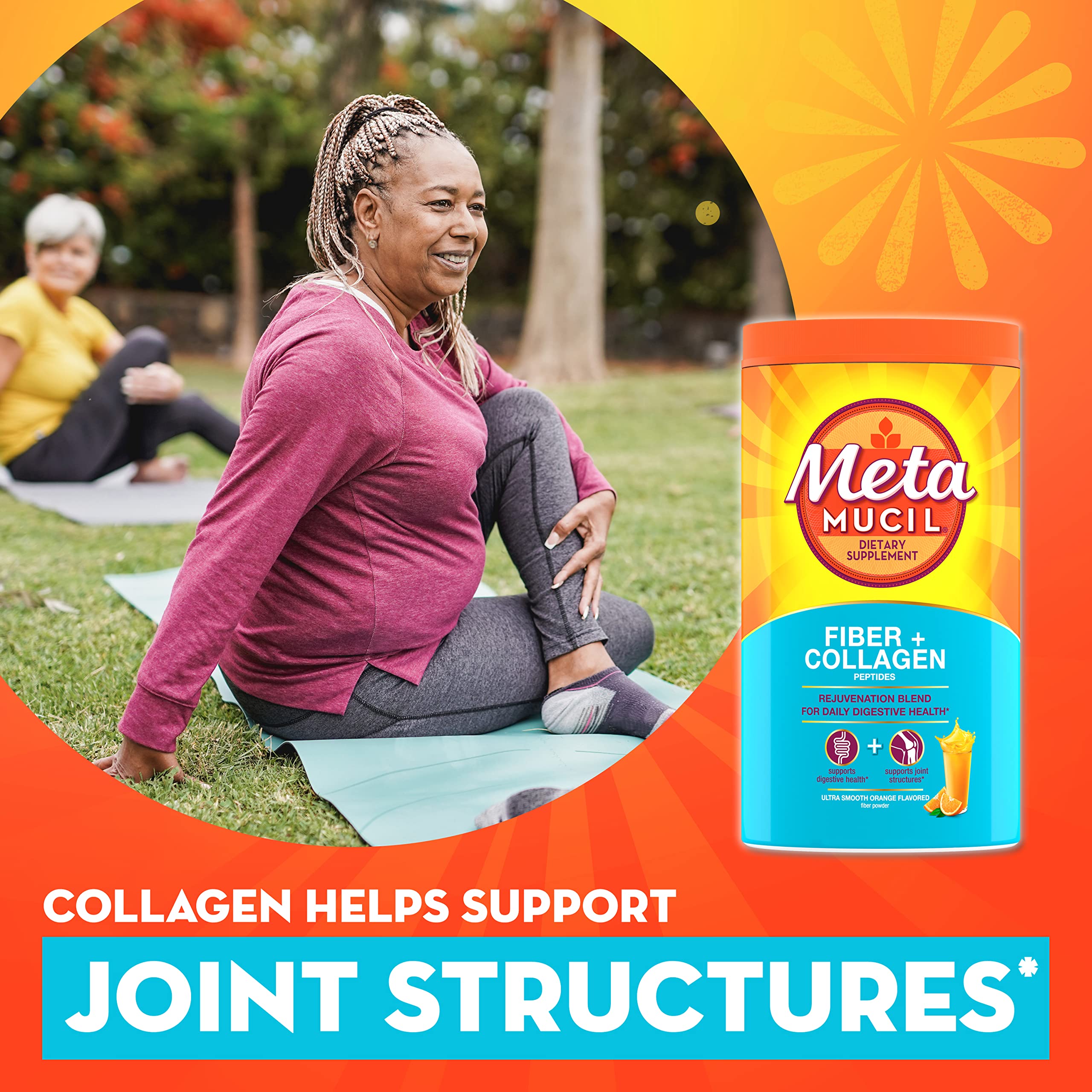 Metamucil Daily Fiber + Collagen, Psyllium Husk Powder, Plant Based Fiber Supplement, Sugar-Free with Stevia, 3-in-1 Fiber Supplement