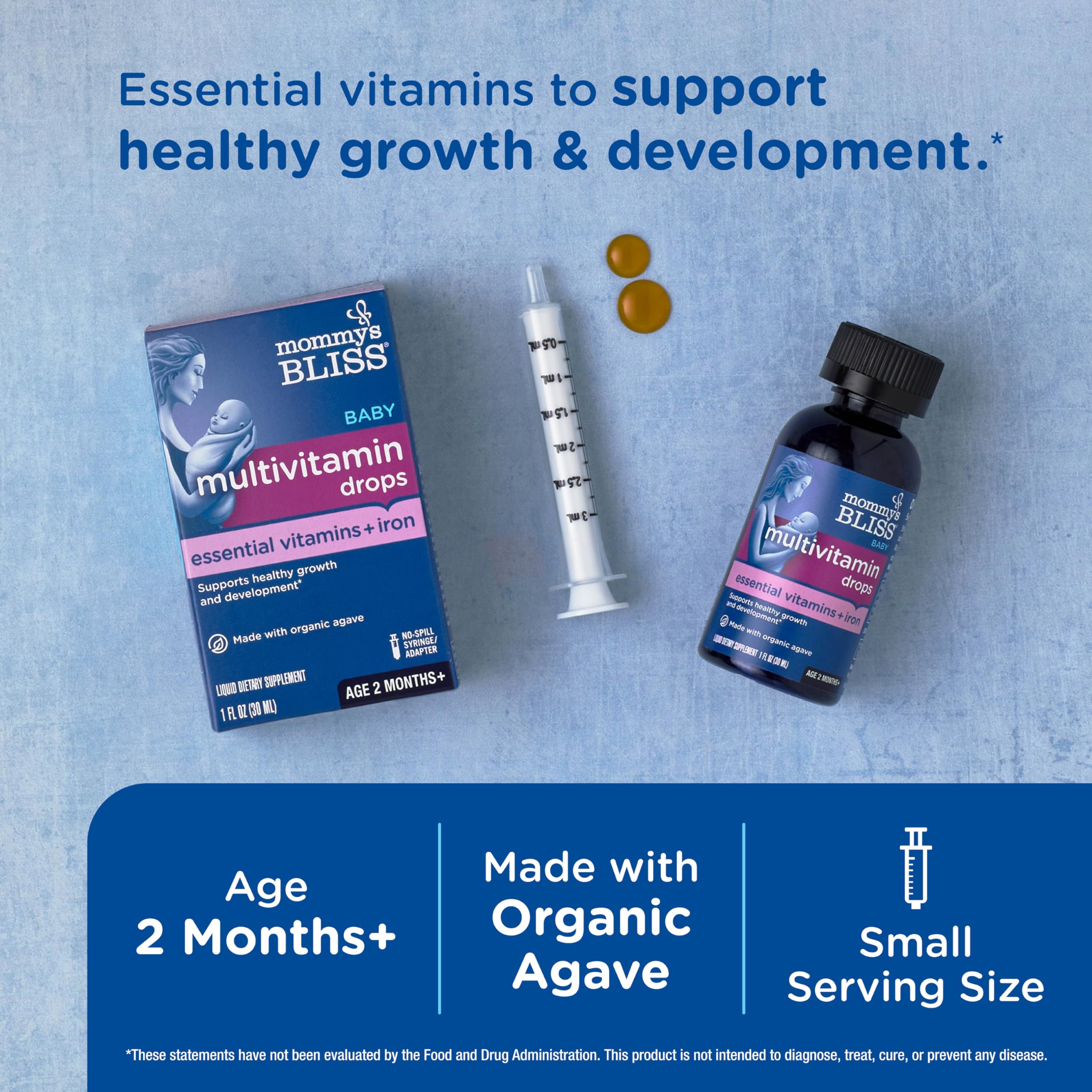 Mommy's Bliss Baby Multivitamin + Iron, Daily Essential Baby Vitamins for Immune Support, Healthy Growth & Bone Development, Age 2 Months+, 30 ml