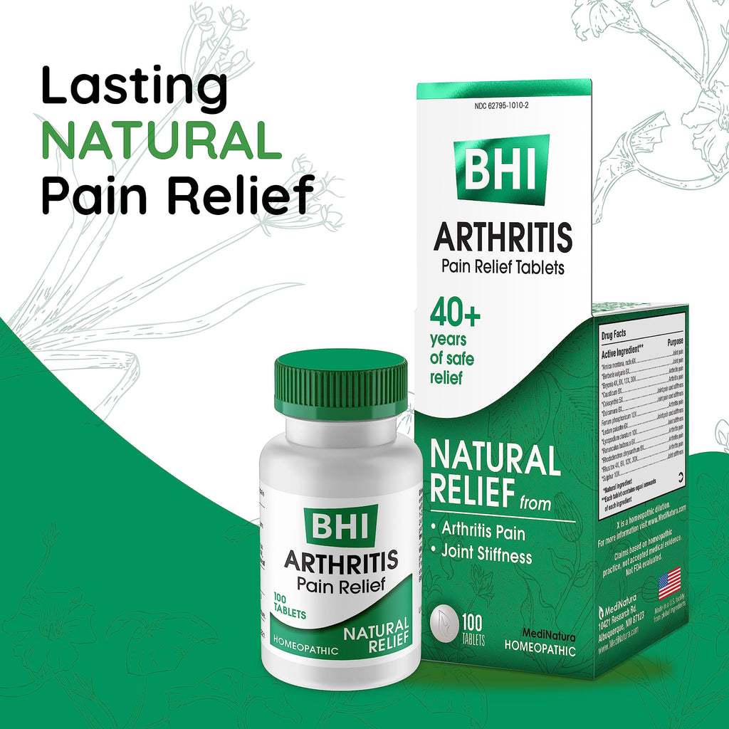 BHI Arthritis Pain Relief Daily Joint Health Support Arnica + 13 Natural Actives Homeopathic Plant & Mineral Blend Helps Relieve Minor Pain & Stiffness in Joints for Women & Men - 100 Tablets MediNatura Au supplements