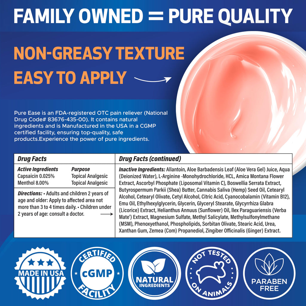 Pure Ease Arthritis Pain Relief Cream for Back 3 in 1 Maximum Instant Relief 2 OZ - Fast-Acting Muscle Pain Cream Extra Strength Joint & Knee - Powerful Formula for Neck Shoulder & Lower Back Pure Ease Au supplements