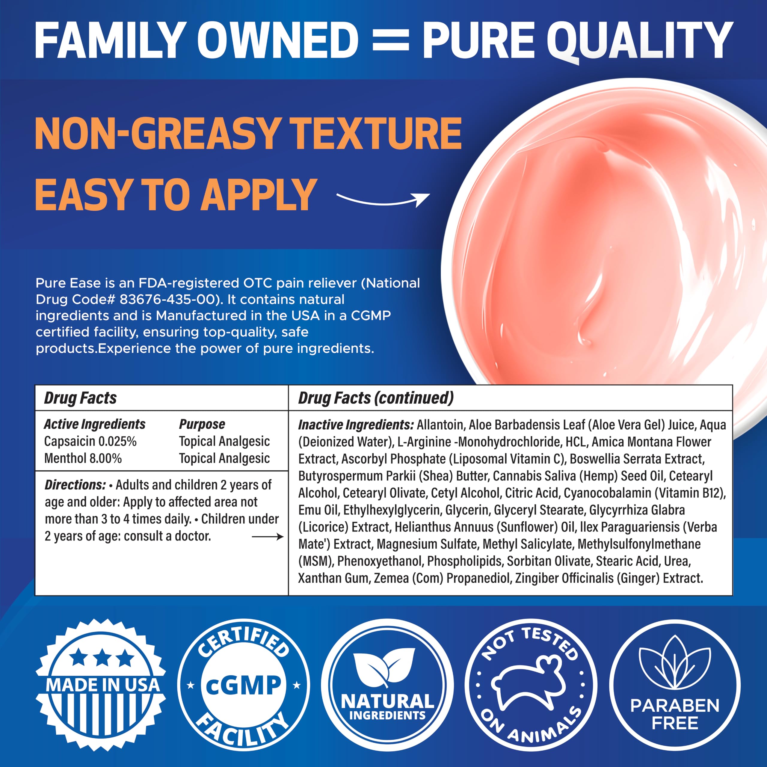 Pure Ease Arthritis Pain Relief Cream for Back 3 in 1 Maximum Instant Relief 2 OZ - Fast-Acting Muscle Pain Cream Extra Strength Joint & Knee - Powerful Formula for Neck Shoulder & Lower Back Pure Ease Au supplements