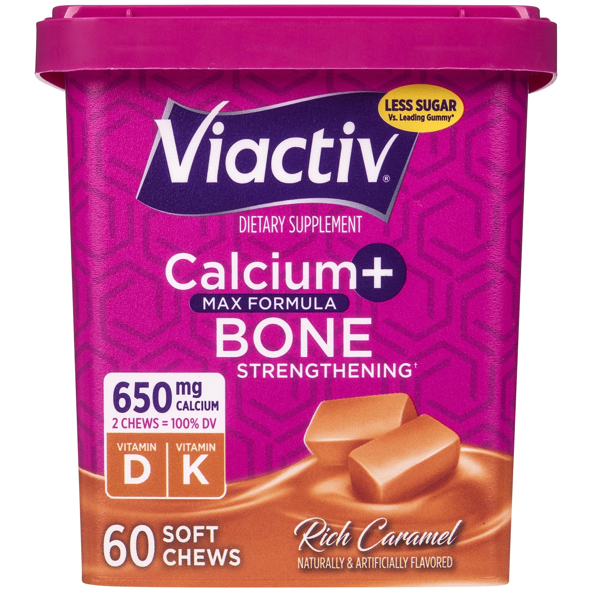 Viactiv Calcium + Vitamin D Supplement Soft Chews for Women & Men - Chewable Calcium for Bone Health Support, 650 mg per Serving, Vitamin D & K for High Absorption - 60 Count, Caramel Viactiv Au supplements