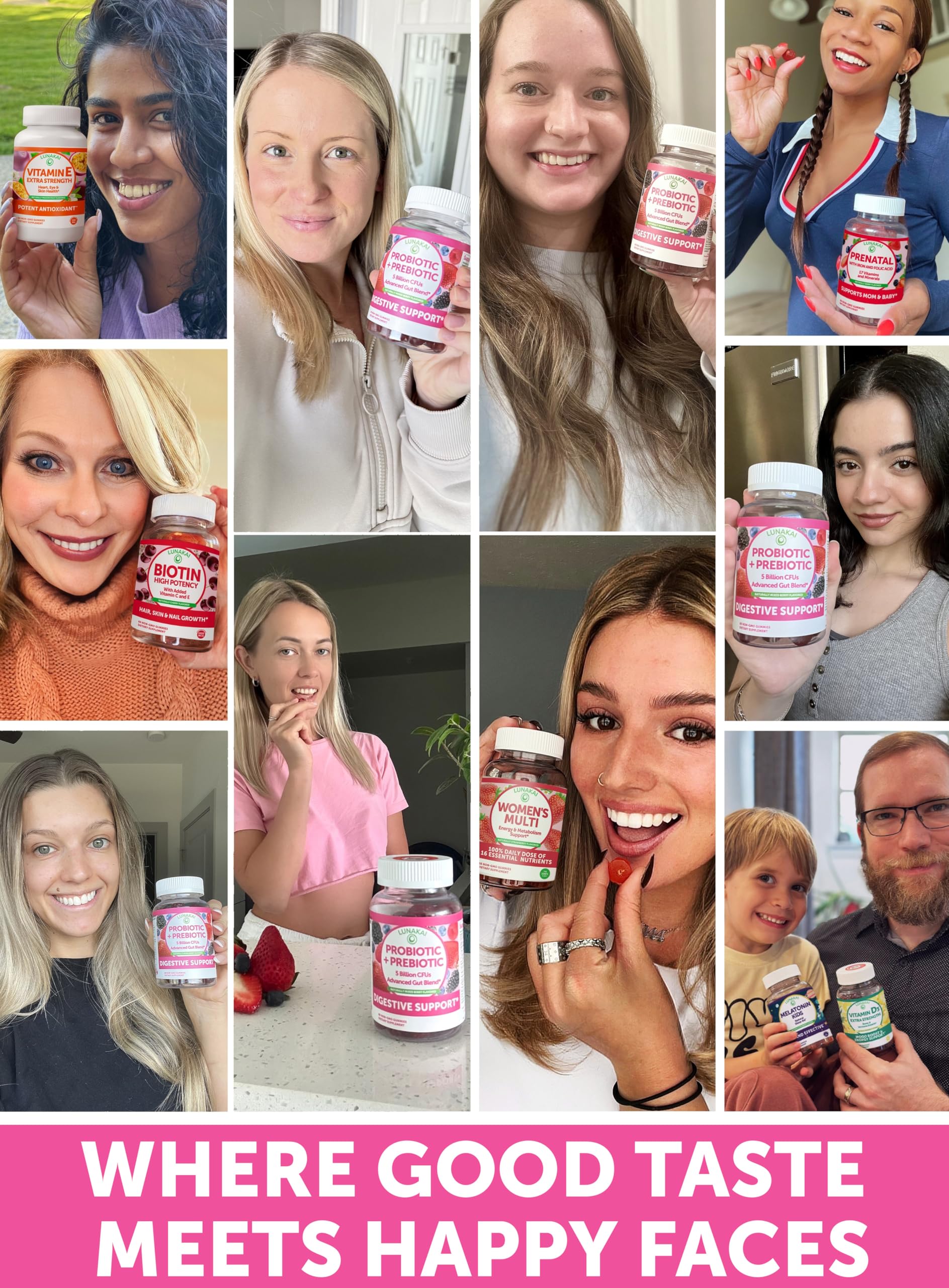 Lunakai USA Made Prebiotic + Probiotic Gummies for Women and Men - High Potency 5 Billion CFUs with Fibers - Non-GMO Gut Health Support - 3 Pack