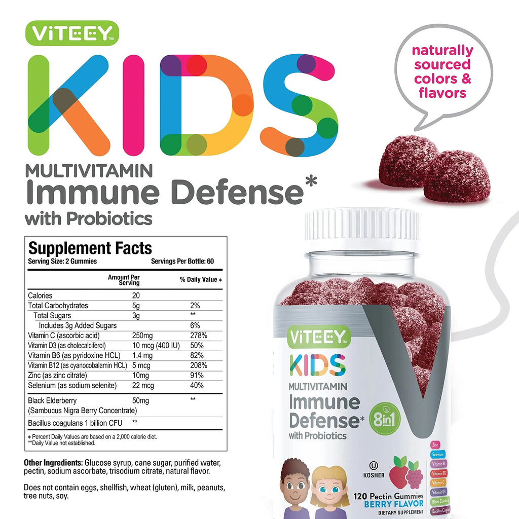 Viteey Kids Multivitamin Gummies with Probiotics - 8-1 Kids Vitamins for Immune Health Support with Vitamin C, D3, B12, B6 Viteey Au supplements