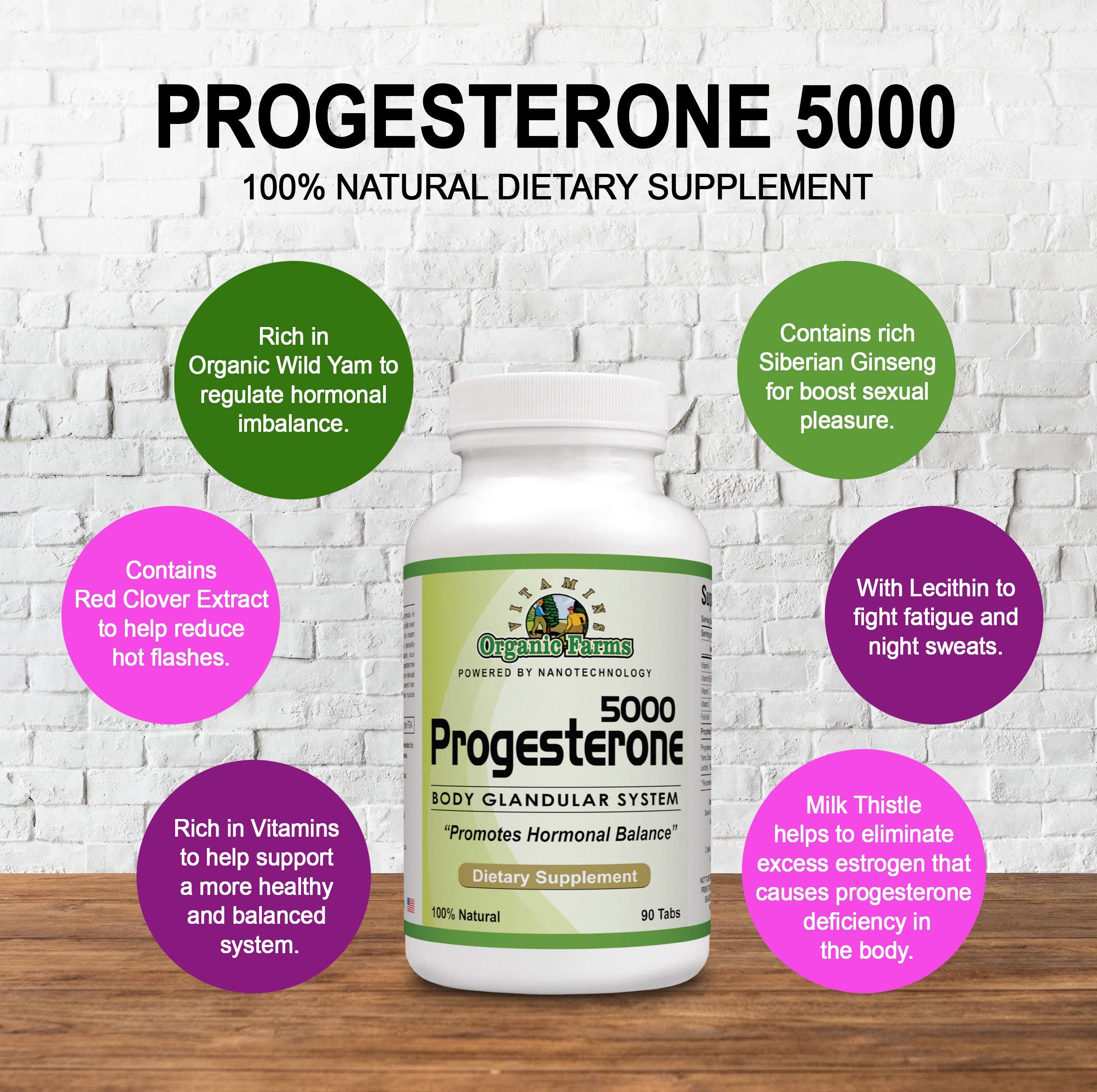 Organic Farm Vitamins Progesterone 5000 - Body glandular System Dietary Supplement, 100% Natural Progesterone Pills - Formula to Balance Hormones - progesterone Supplement, 90 Tablets Organic Farms Vitamins Au supplements