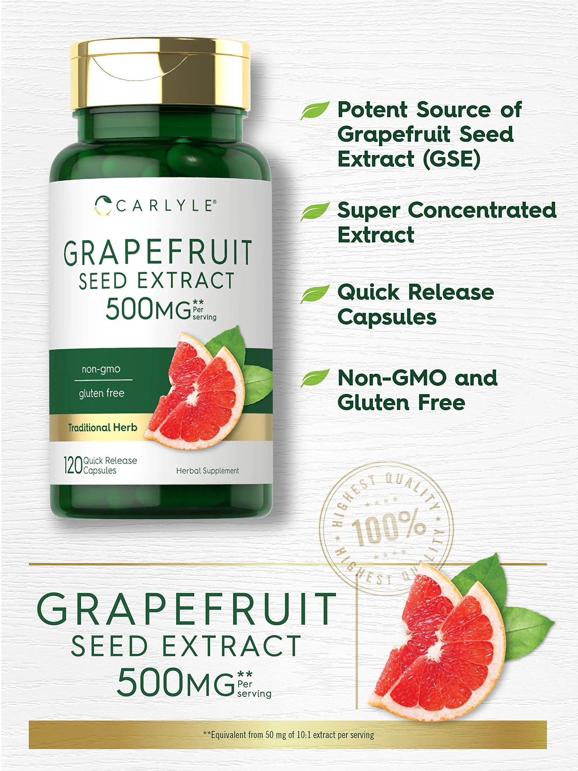 Carlyle Grapefruit Seed Extract | 500 mg 120 Capsules | Maximum Strength | Non-GMO Carlyle Au supplements