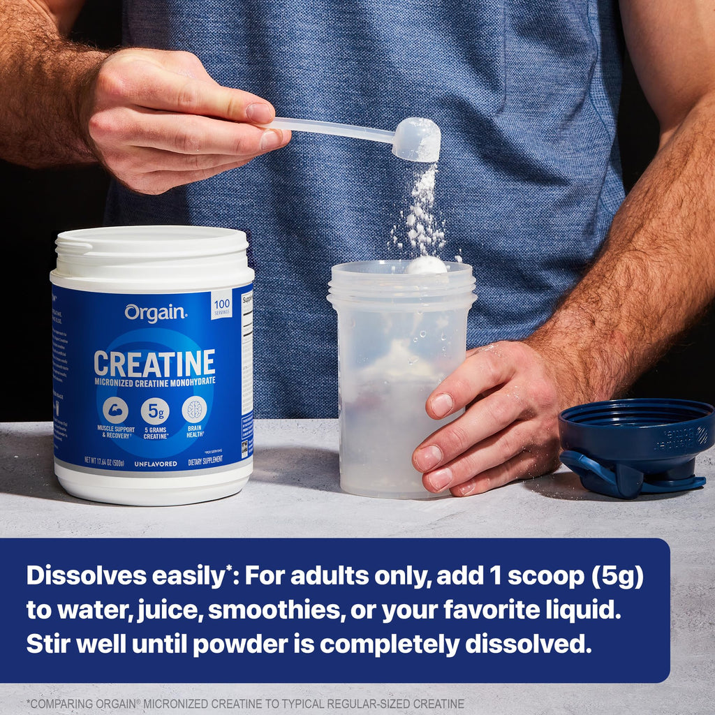 Orgain Creatine Monohydrate Micronized Powder, 100 Servings, Unflavored, Supports Muscle Growth, Post Workout Recovery and Brain Health, No Artificial Additives, for Men & Women, Vegan Orgain Au supplements