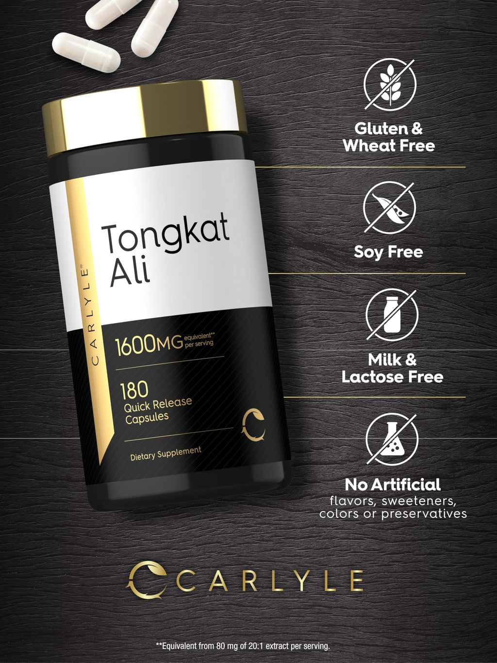 Carlyle Tongkat Ali | 180 Quick Release Capsules | Non-GMO and Gluten Free Supplement