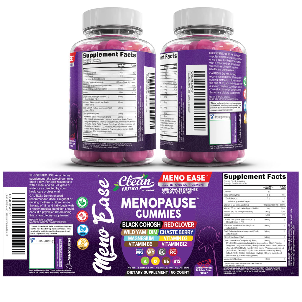 Menopause Supplement for Women Gummies with Black Cohosh, Wild Yam, DIM, Magnesium, Red Clover Chasteberry for Hormone Balance Relief Night Sweats Mood Plus Bergamot, Vitamin D3, Vitamin B6 B12 Clean Nutraceuticals Au supplements