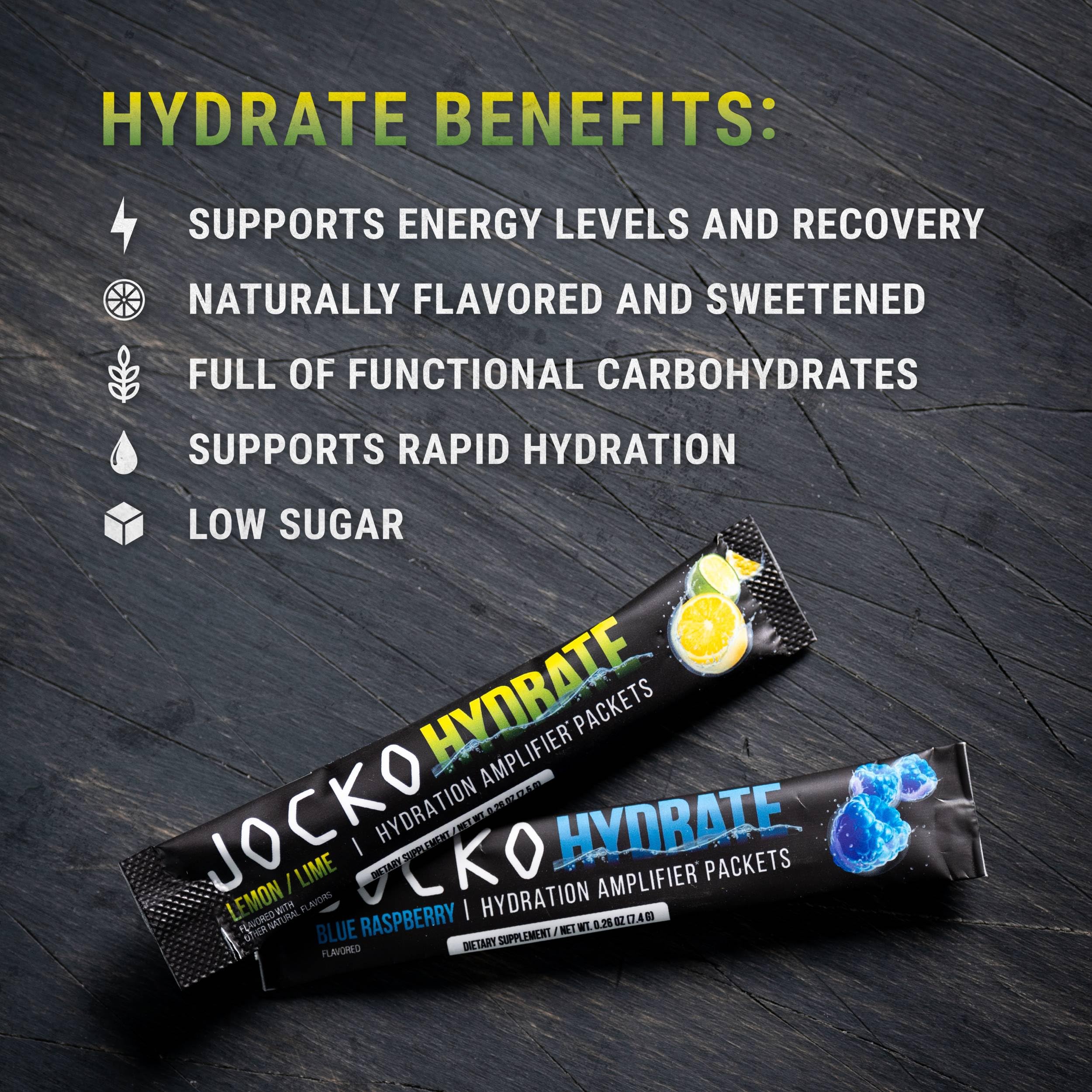 Jocko Fuel Hydrate Electrolytes Powder Packets Low Sugar - Hydration Amplifier Packets for Recovery, Dehydration, & Exercise - with Vitamins B6, B12 & C