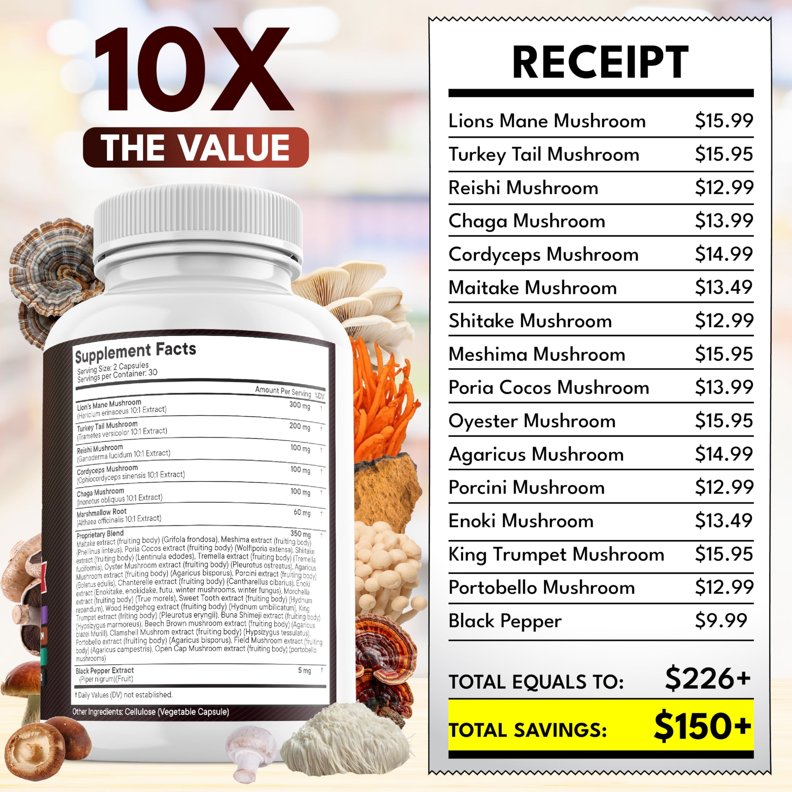 NEW AGE Lions Mane Mushroom Supplement with Turkey Tail Reishi Cordyceps Chaga with Marshmallow Root - 120 Count