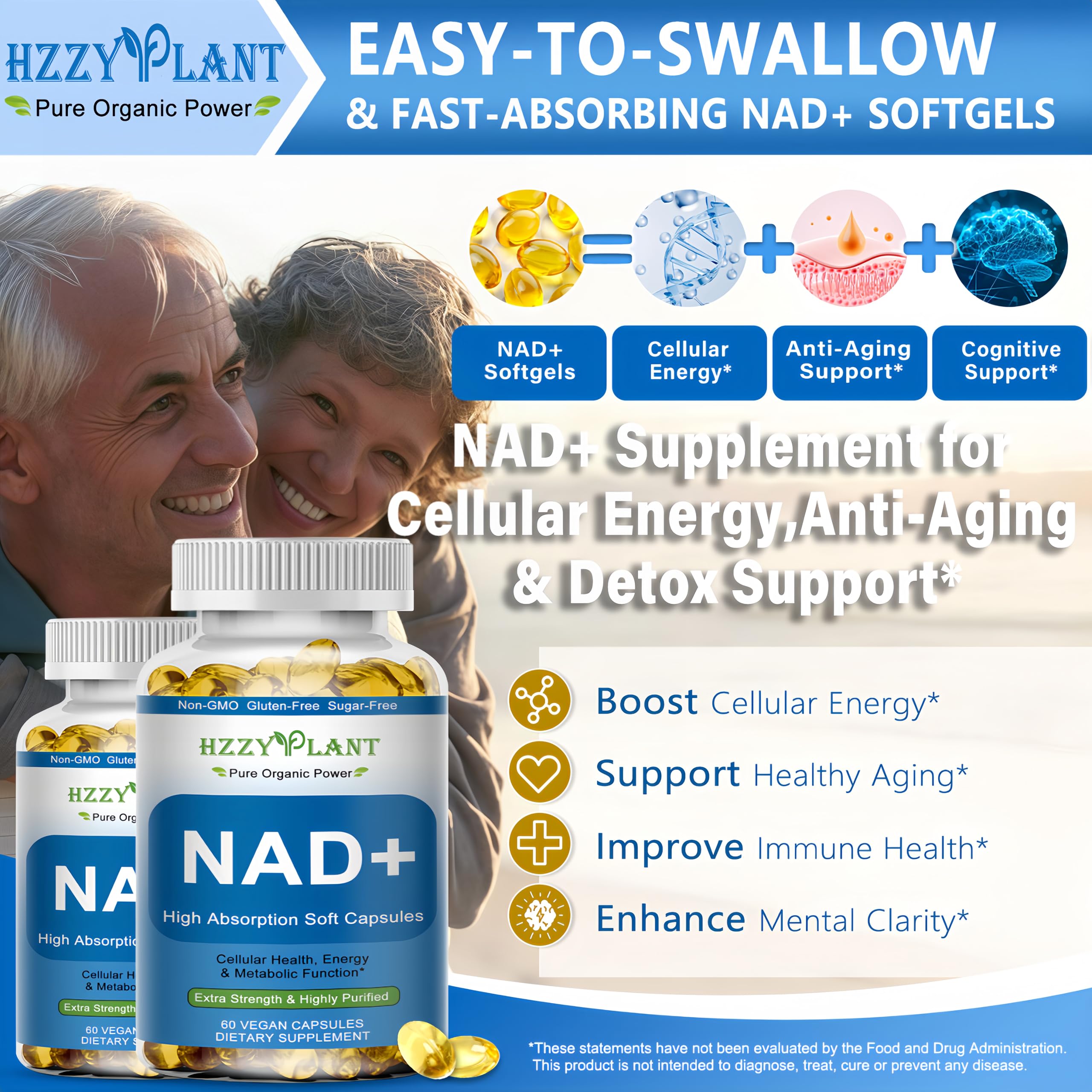 HZZYPLANT NAD+ Supplement, High Absorption NAD Supplements for Women for Cellular Energy Immune Focus Health, NAD Resveratrol Softgel Capsules, NAD Liquid Softgels Supplement, Non-GMO, 2 Month Supply HZZYPLANT Au supplements