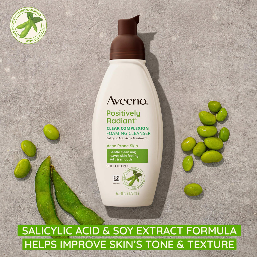 Aveeno Clear Complexion Foaming Oil-Free Facial Cleanser with Soy Extract & 0.5% Salicylic Acid, Acne Treatment Face