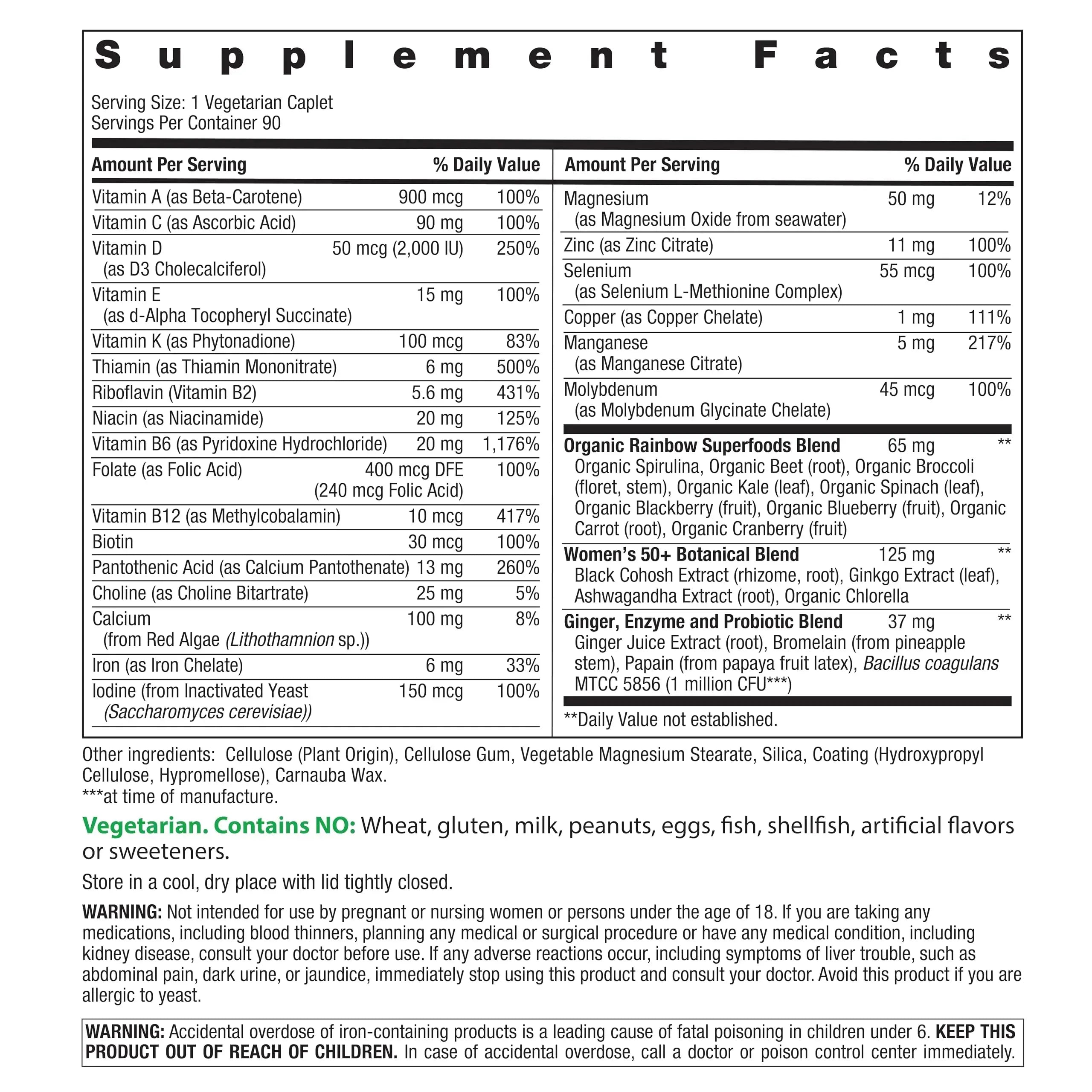 Rainbow Light Womens One + Multivitamin 50 Plus | 90 Caplets | Supports Menopause | Real Food Nutrients, Digestive Enzymes & Probiotics Rainbow Light Au supplements