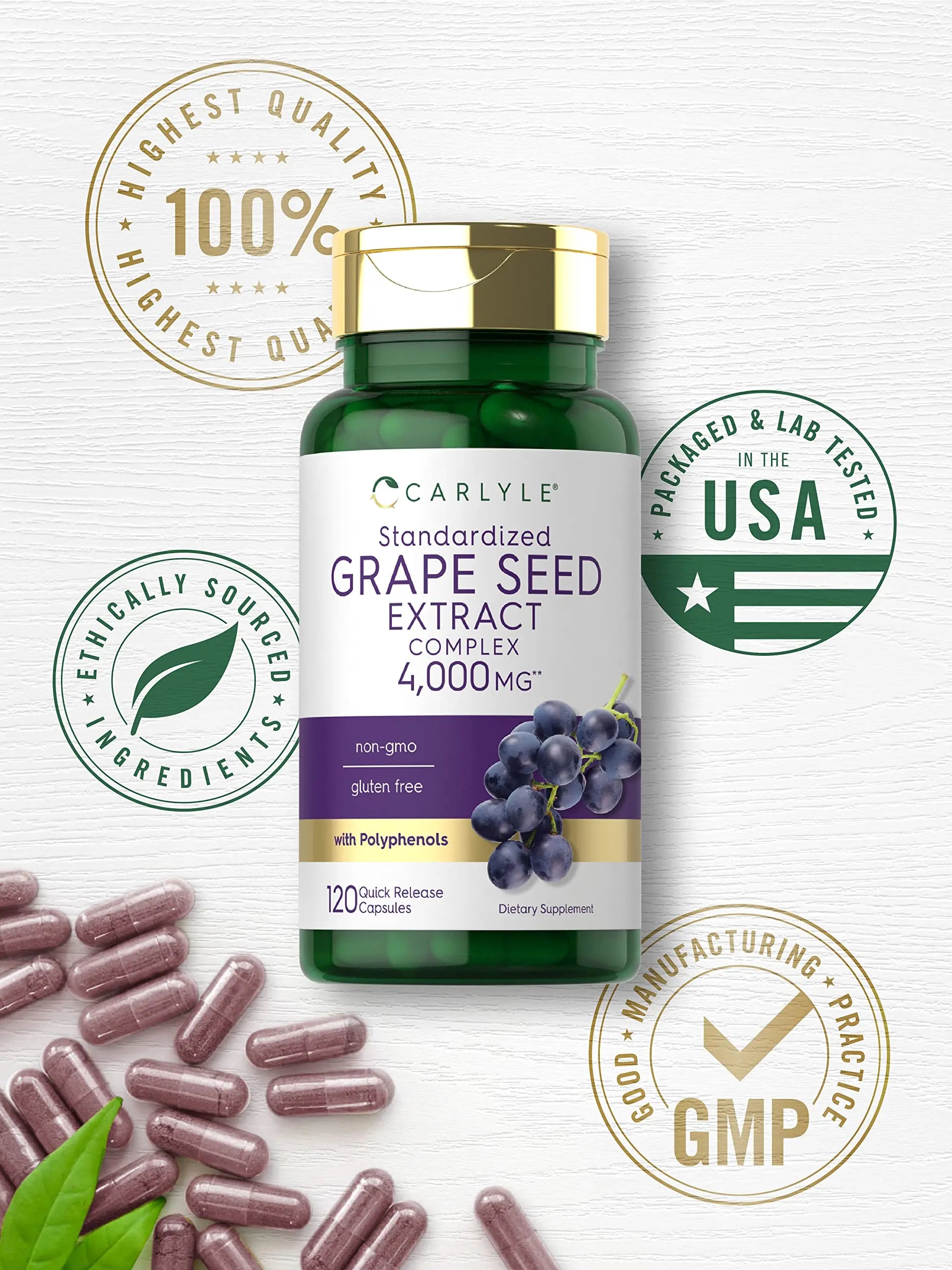Carlyle Grape Seed Extract 4,000mg | 120 Quick Release Capsules | Standardized Extract Carlyle Au supplements