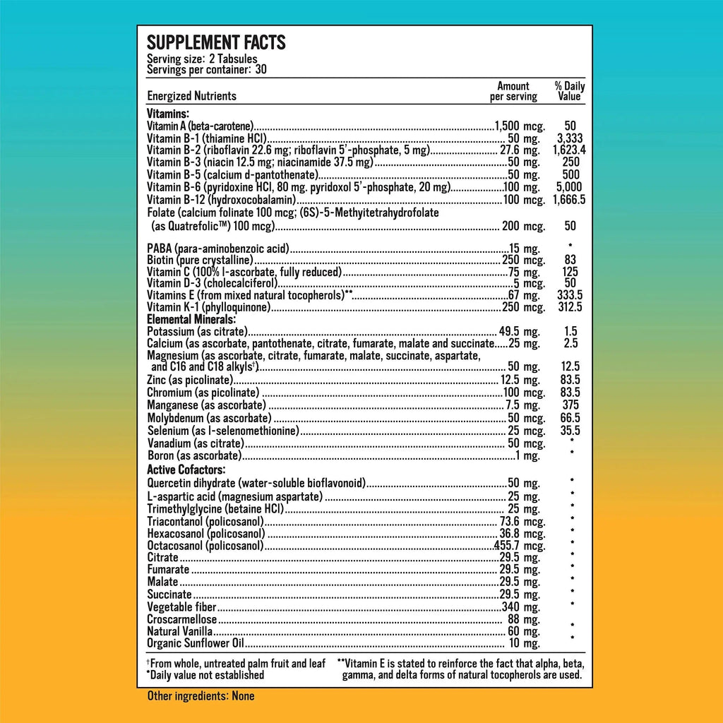 Energized Multi - Potent Multivitamin with 40 Fully Bioavailable Nutrients B Complex Vitamins, Vitamin D, Vitamin C, Vitamin K, Zinc, Quercetin Alkaline for Life Au supplements