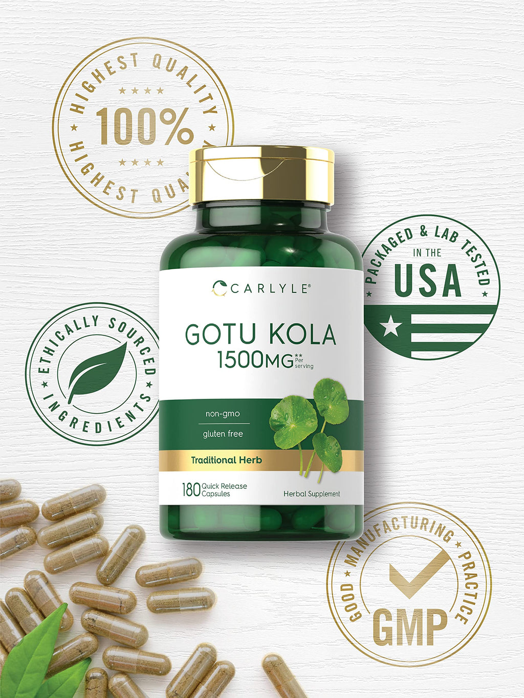 Carlyle Gotu Kola Capsules | 180 Count | Non-GMO, Gluten Free | Traditional Herb Extract