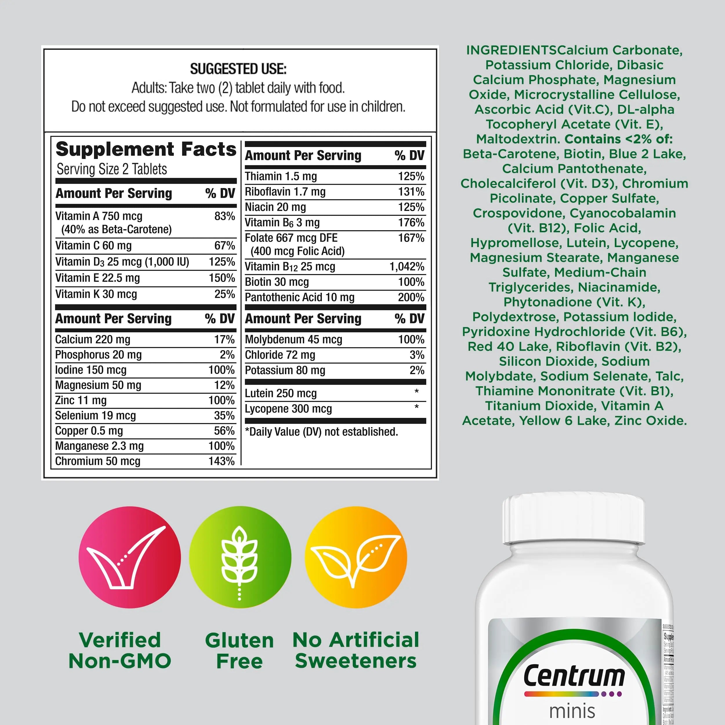 Centrum Minis Silver Multivitamin for Adults 50 Plus, Multimineral Supplement, Vitamin D3, B-Vitamins, Gluten Free, Non-GMO Ingredients Centrum Au supplements