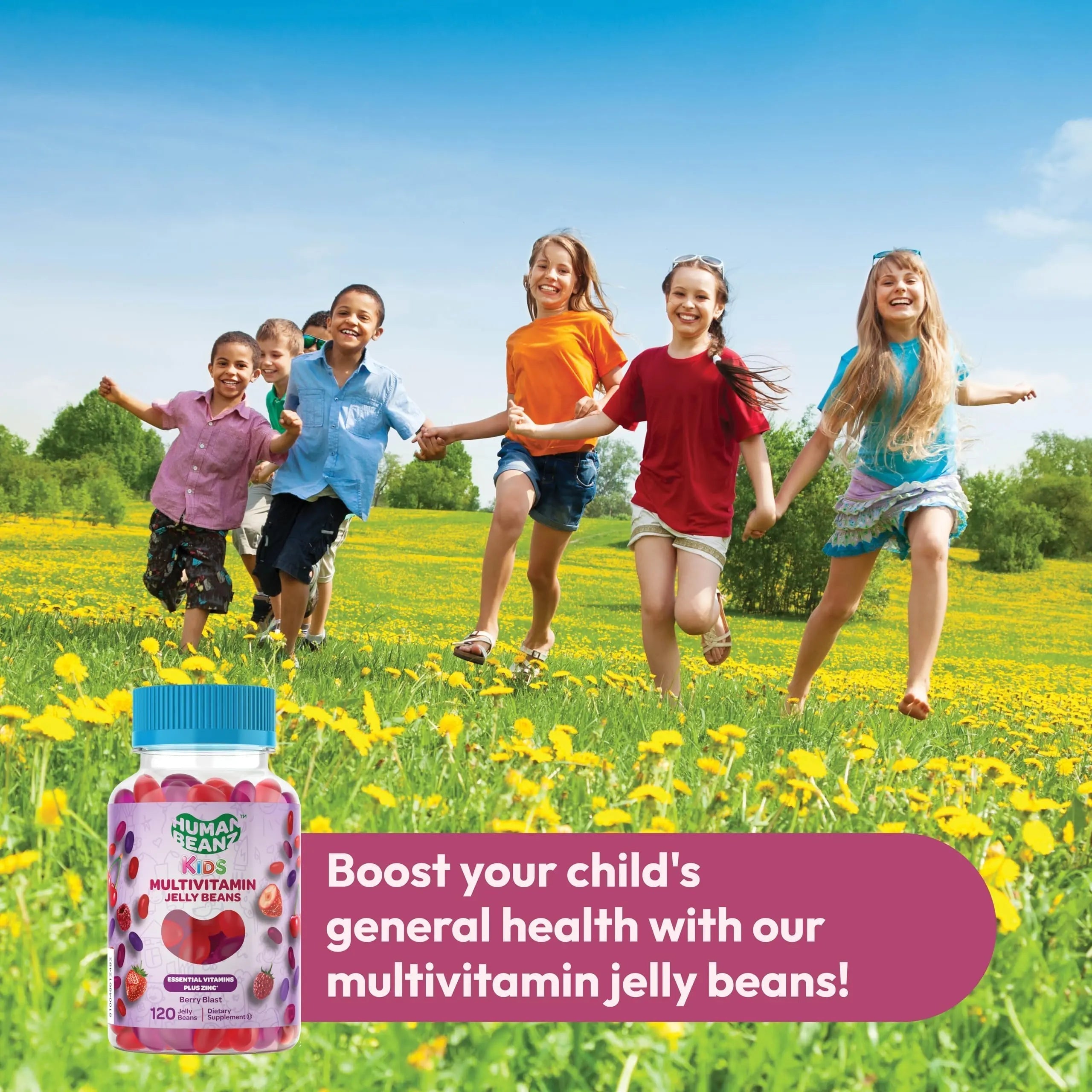 Human Beanz Multivitamin Jelly Bean Gummies with Zinc for Kids, Immune Support Dietary Supplements, Vegetarian, 120 Berry Blast Jelly Beans, Kosher Human Beanz Au supplements