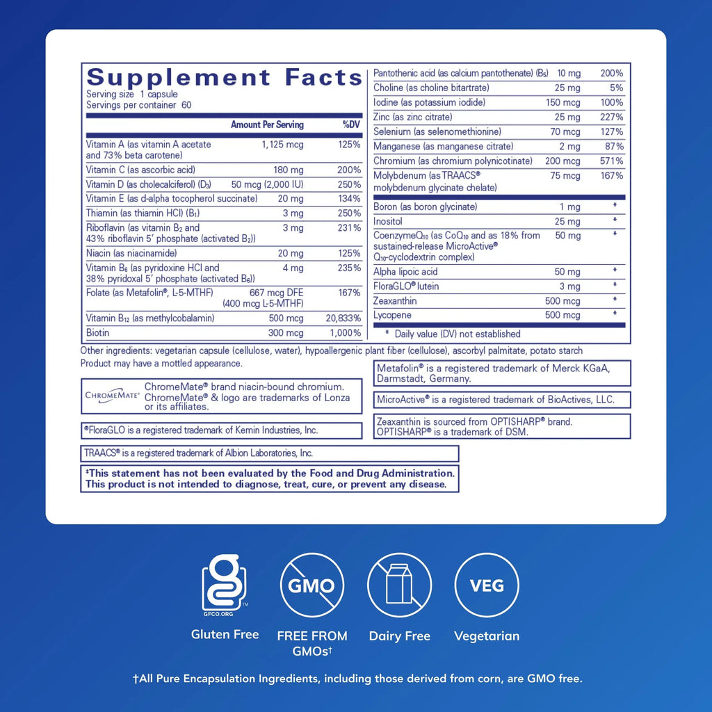 Pure Encapsulations O.N.E. Multivitamin - Once Daily Multivitamin with Antioxidant Complex Metafolin, CoQ10, and Lutein to Support Vision Pure Encapsulations Au supplements