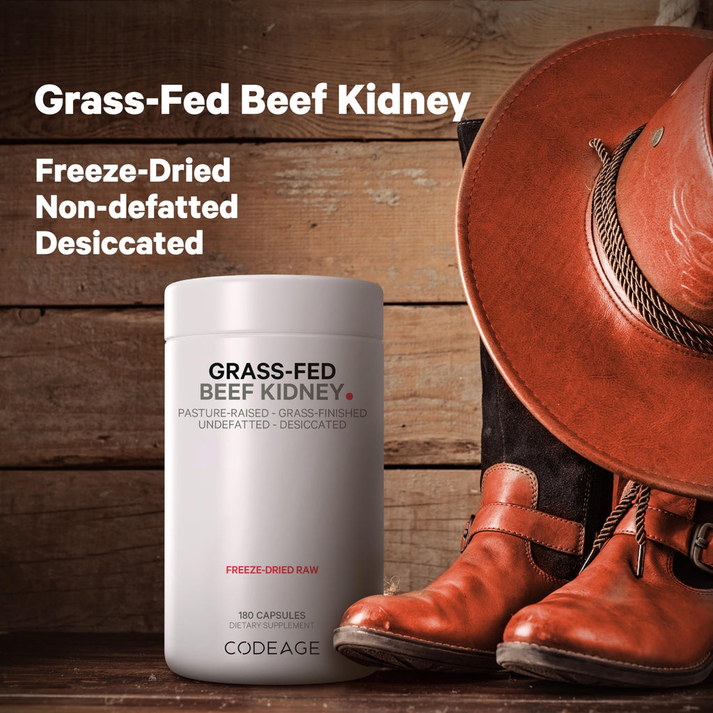 Codeage Grass Fed Beef Kidney Supplement - Freeze Dried, Non-Defatted, Desiccated Glandulars Nutrition Bovine Pills – Pasture Raised Beef Vitamins - Non-GMO -180 Capsules Codeage Au supplements