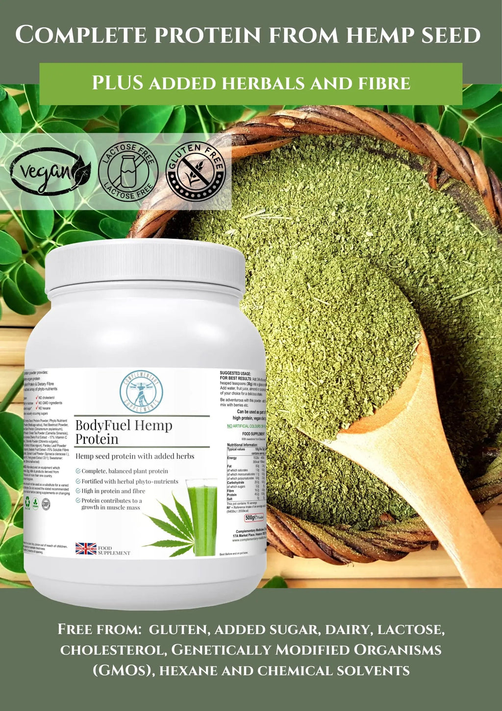 Complementary Supplements - BodyFuel Hemp Protein Powder Plus 14 Superfoods & Phytonutrients Complementary Supplements Au supplements